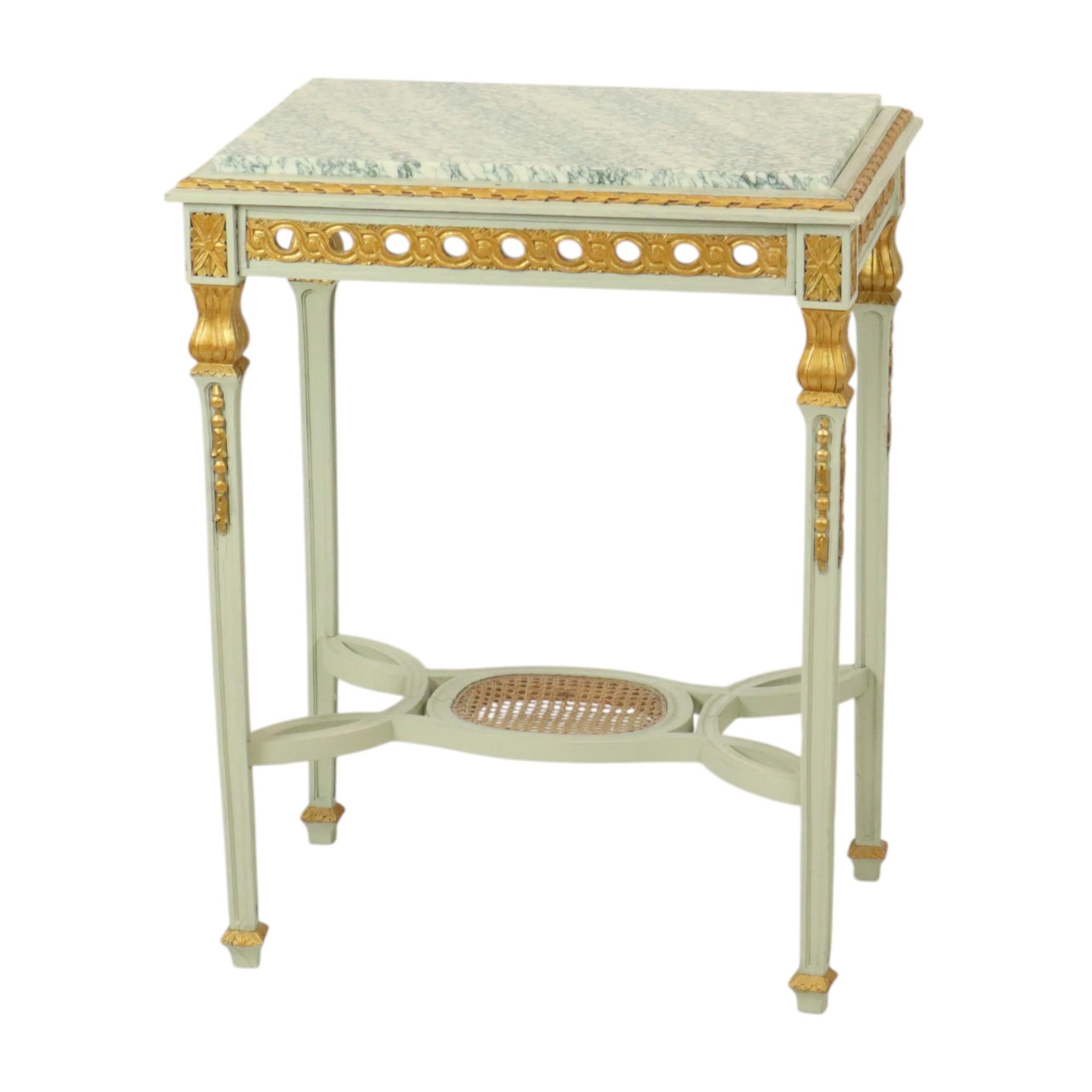 French Antique Gilded Side Table Console Green Marble Louis XVI For Sale