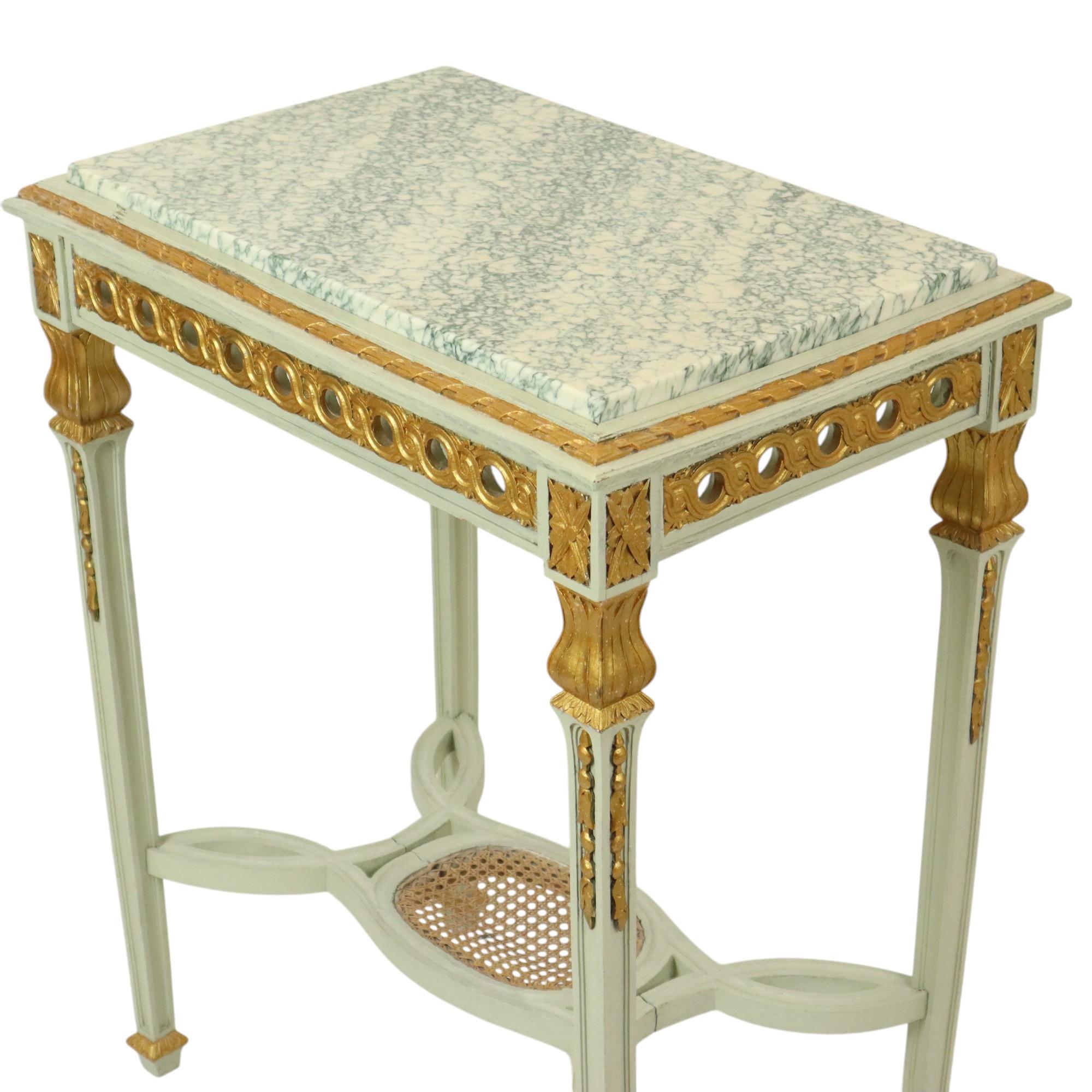 20th Century Antique Gilded Side Table Console Green Marble Louis XVI For Sale