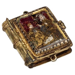 Antiker Renaissance-Reliquary-Anhänger in Buchform aus vergoldetem Silber