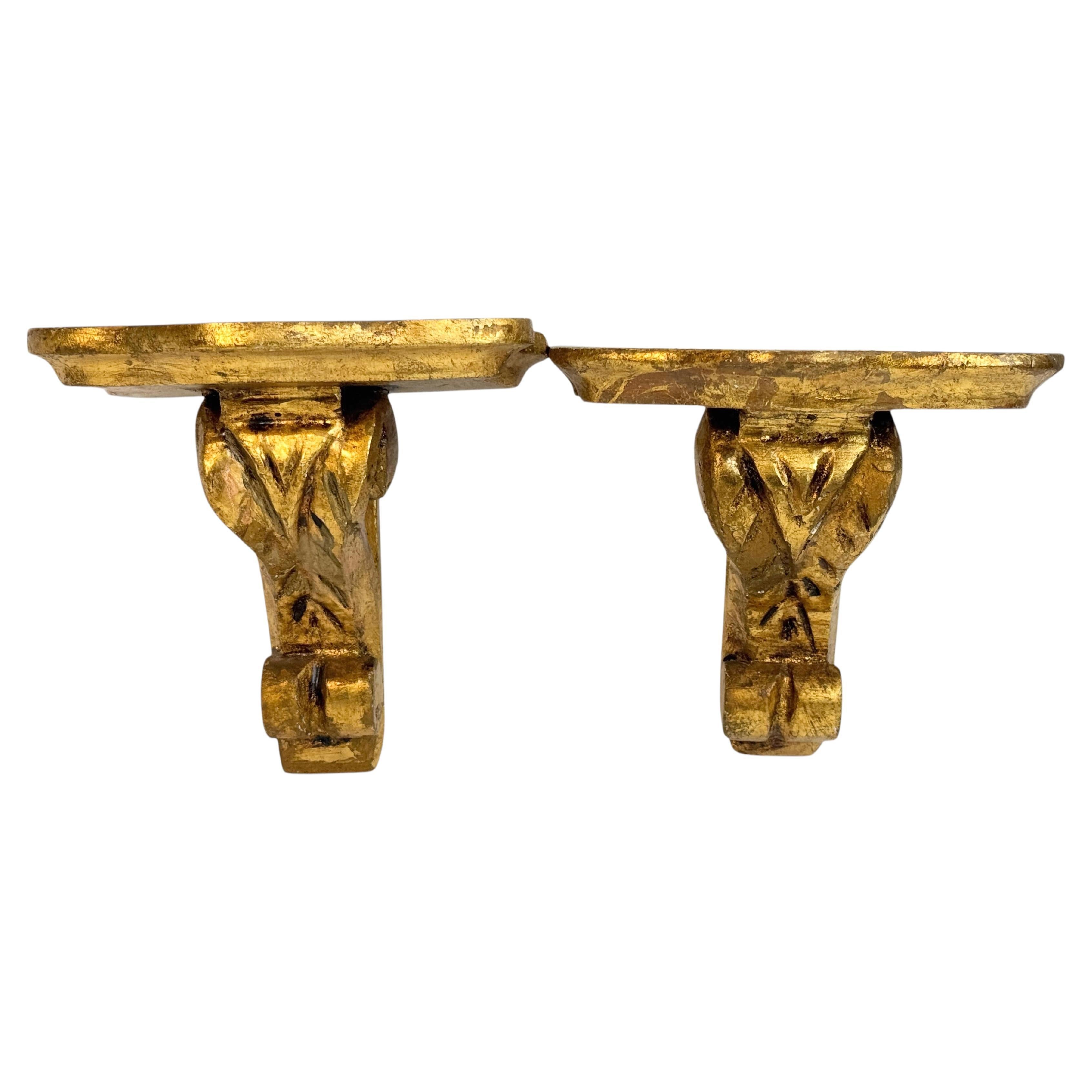 Antique Gilded Wall Console Shelves, Baroque Style, Early 20th Century