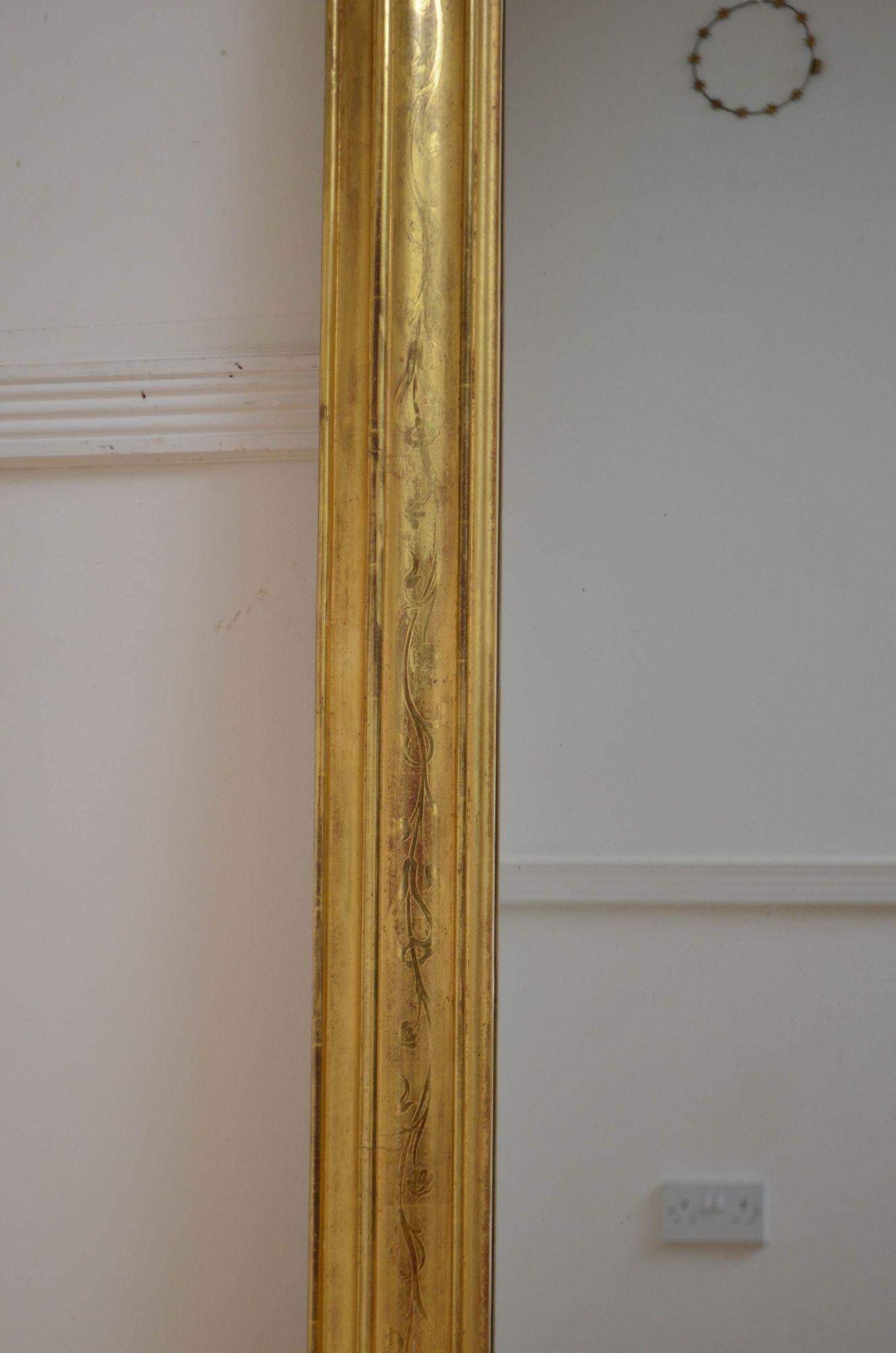 Feuille d'or Miroir mural doré ancien H103 cm en vente