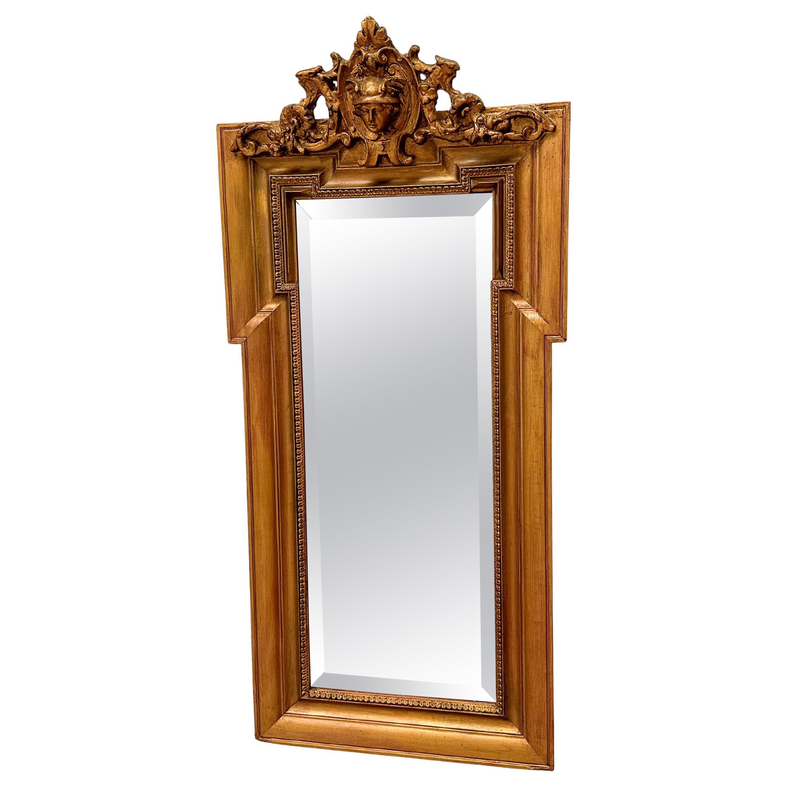 Antique Gilded Wall Mirror with Beveled Glass and Ornate Frame