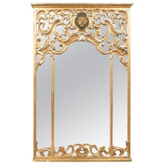 Antique Gilded Wood Mirror, Richly Carved with Putto, 1700, Italy