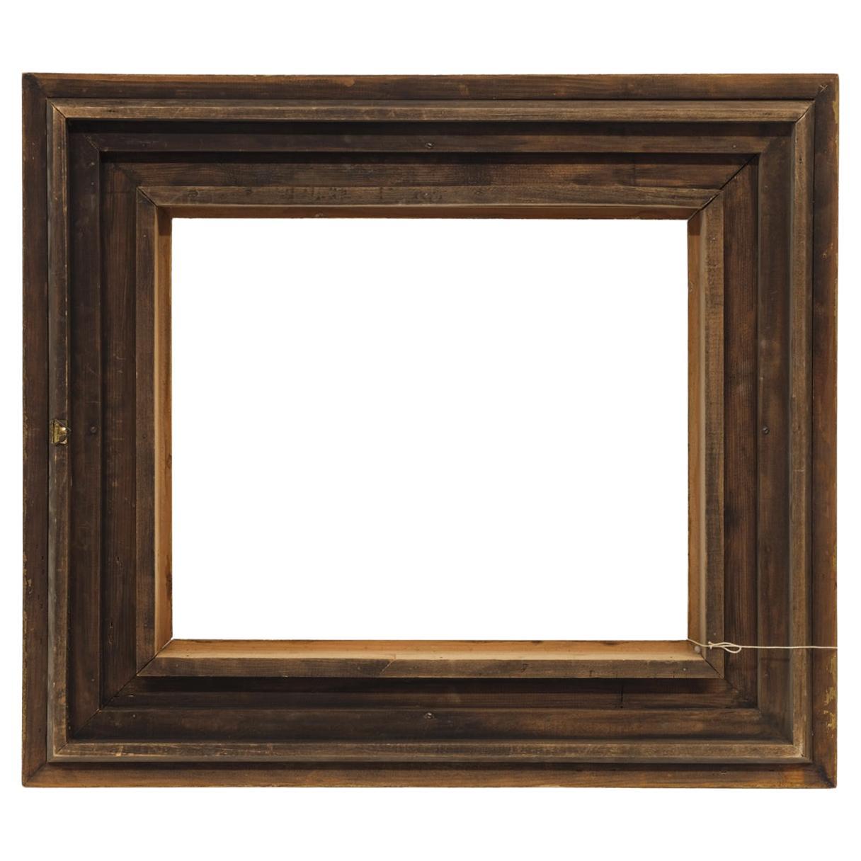 Marco Antiguo de Madera Dorada con Passe Negro Francés en venta