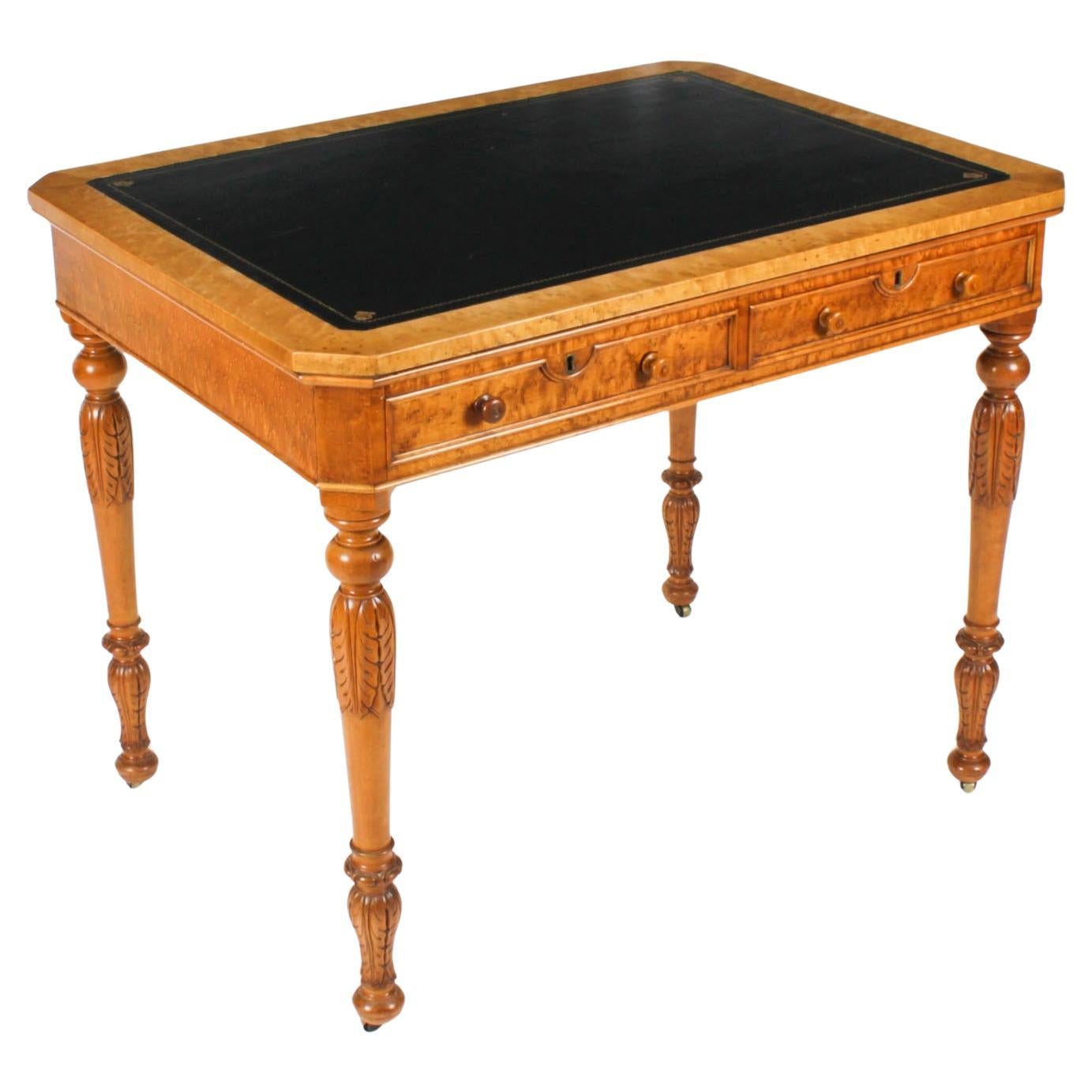 Antique Gillows Style Birdseye Maple Writing Table Desk 19th Century