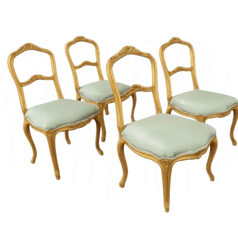 Antique Gilt Accent Louis XV Style Chairs Set of 4