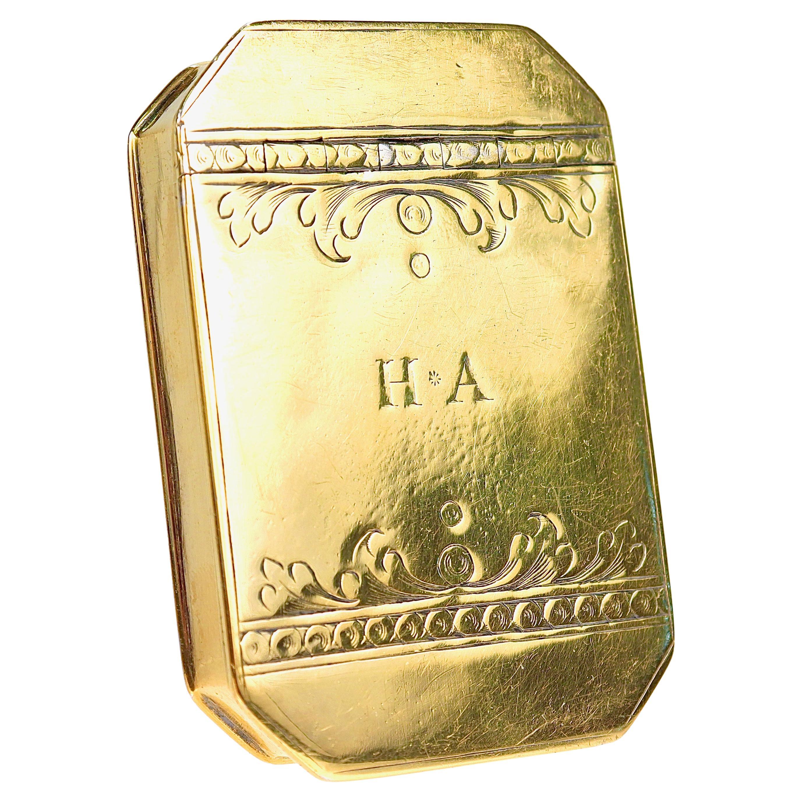 Antique Gilt American Coin Silver Snuff Box attributed to Benjamin Tappin For Sale