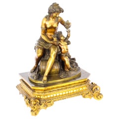 Antique Gilt and Brown Patinated Bronze Figure Group of Mother and Child, 19th Century