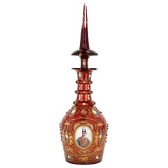 Antique Gilt and Enamelled Ruby Red Glass Decanter