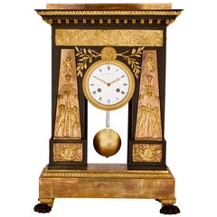 Antique Gilt and Patinated Bronze Mantel Clock by Deverberie 