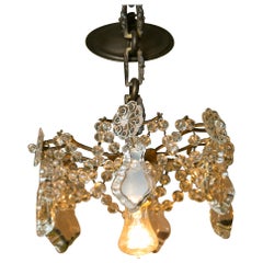 Antique Gilt Brass and Crystal Chandelier Antique Gilt Brass and Crystal Chandelier