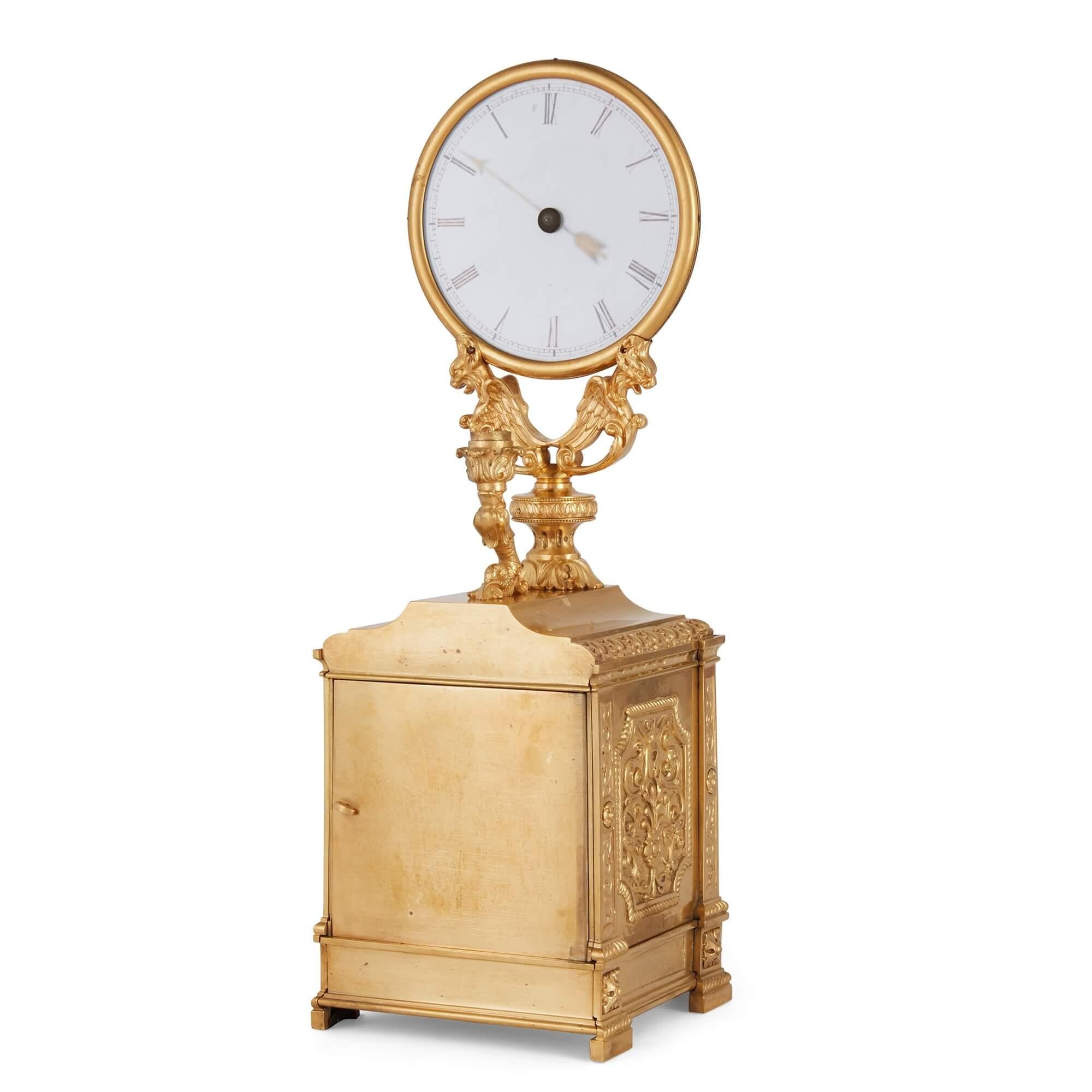 French Antique Gilt Brass and Frosted Glass Mystery Clock by Robert-Houdin For Sale
