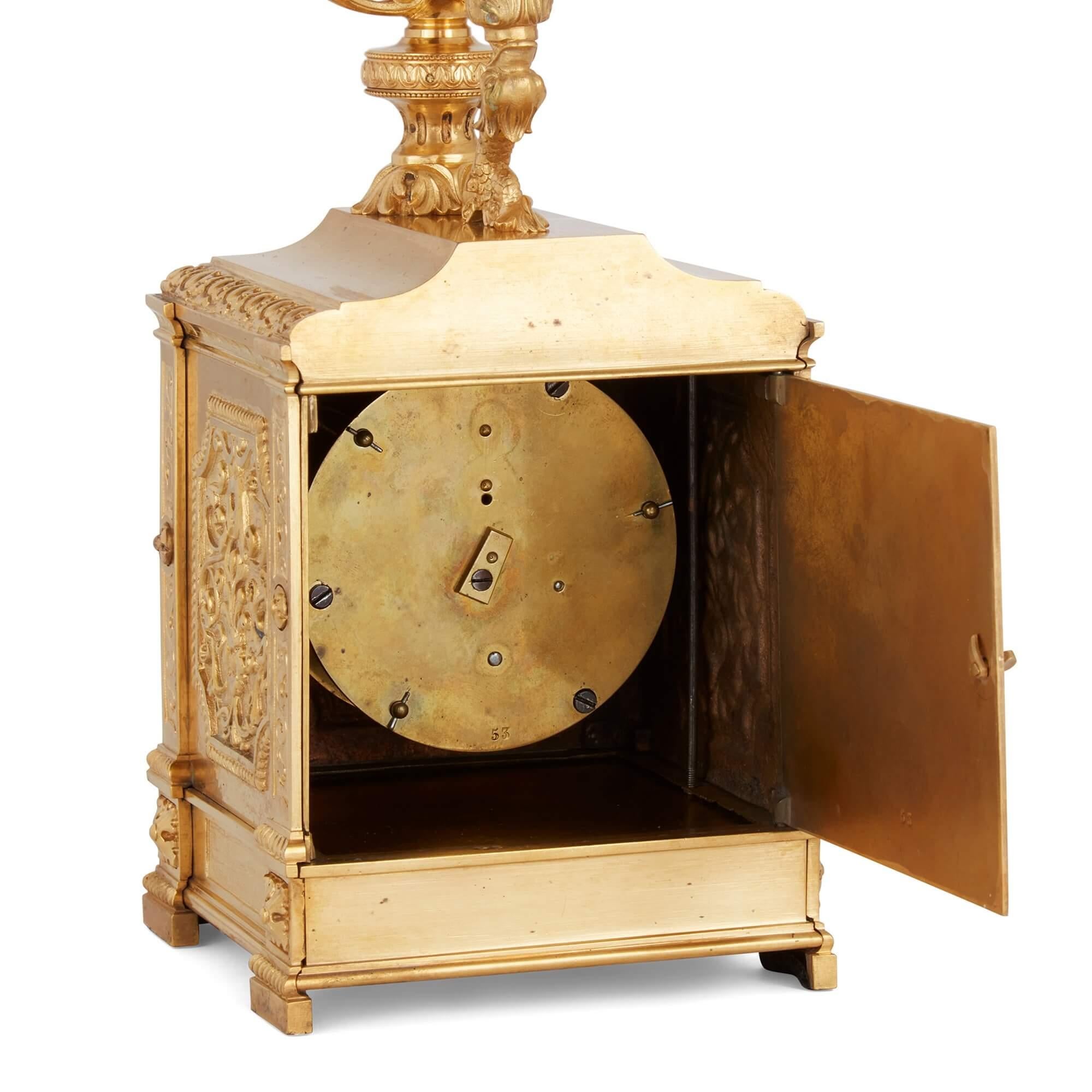 Français Horloge mystérieuse ancienne en laiton doré et verre dépoli de Robert-Houdin en vente