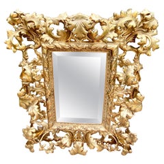 Antique Gilt Brass Baroque Revival Double Beveled Wall Mirror