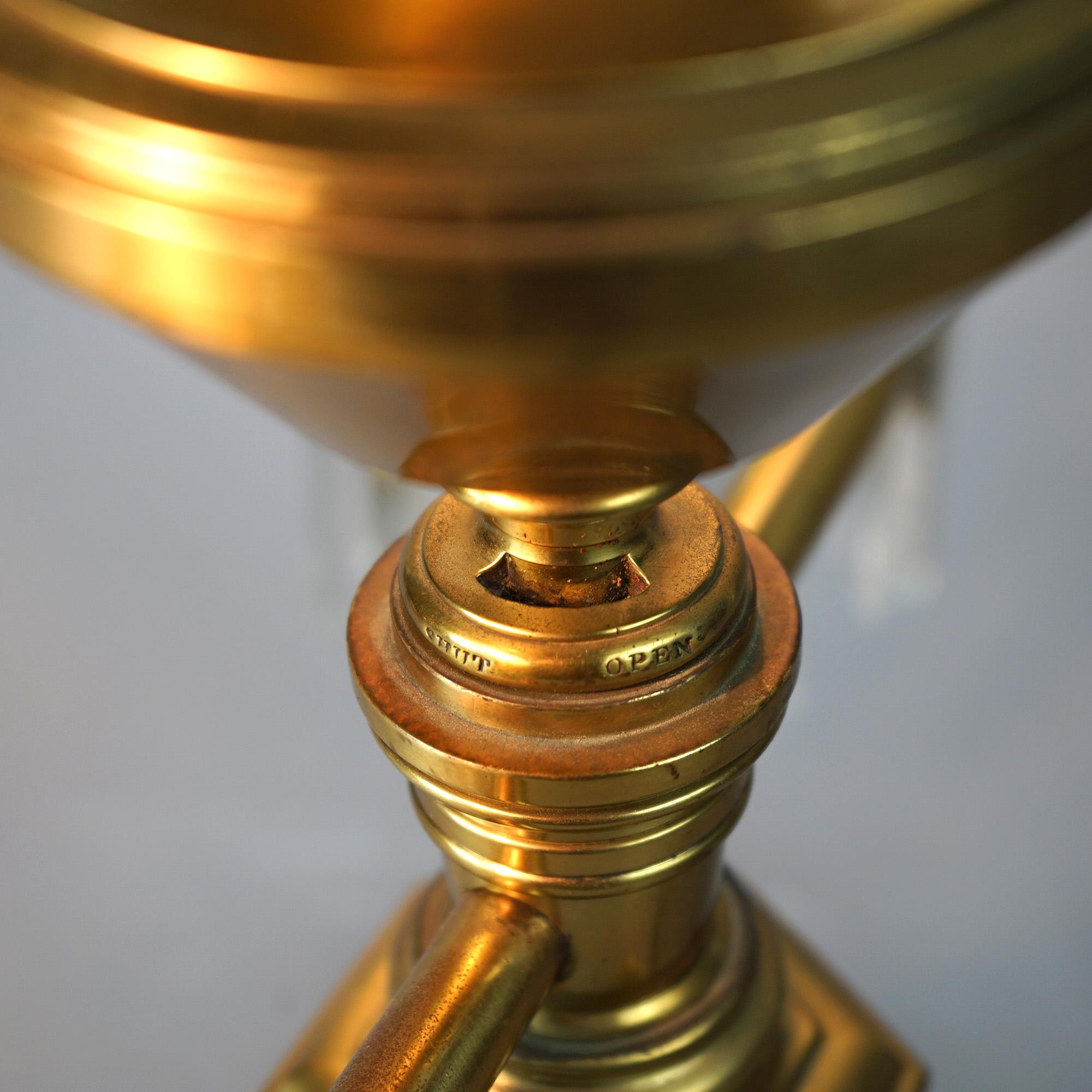 Antique Gilt Brass & Bronze Double Argand Lamp with Crystal Prisms, 19thC 6