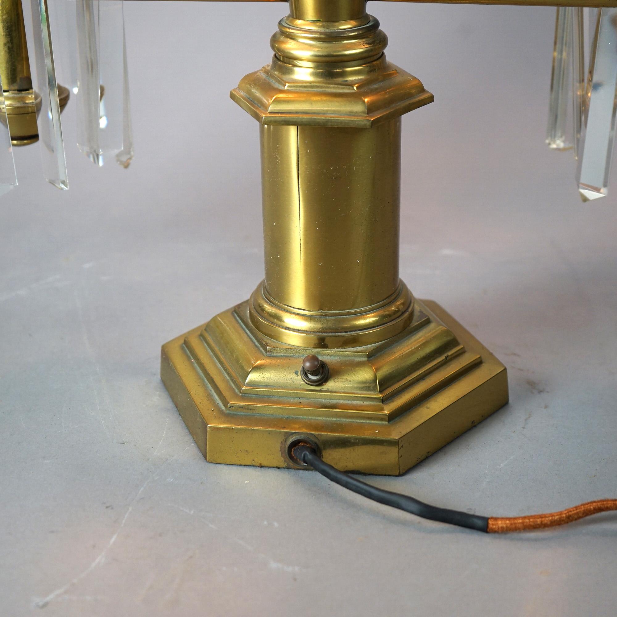 Antique Gilt Brass & Bronze Double Argand Lamp with Crystal Prisms, 19thC 8