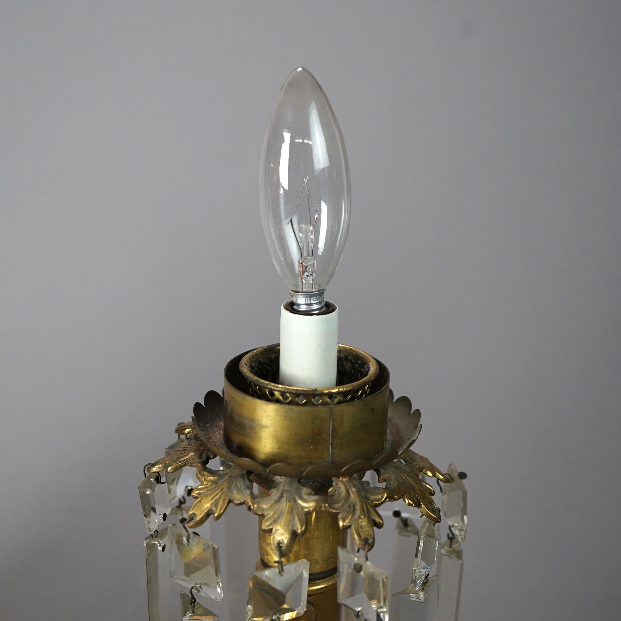 Antique Gilt Brass & Bronze Double Argand Lamp with Crystal Prisms, 19thC 9
