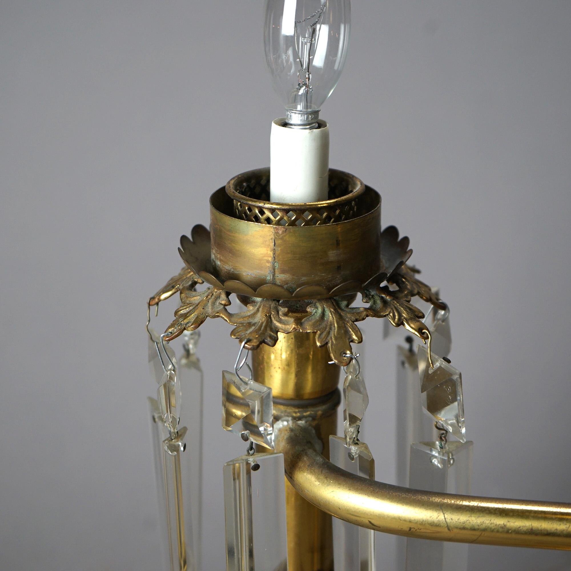 Antique Gilt Brass & Bronze Double Argand Lamp with Crystal Prisms, 19thC 10