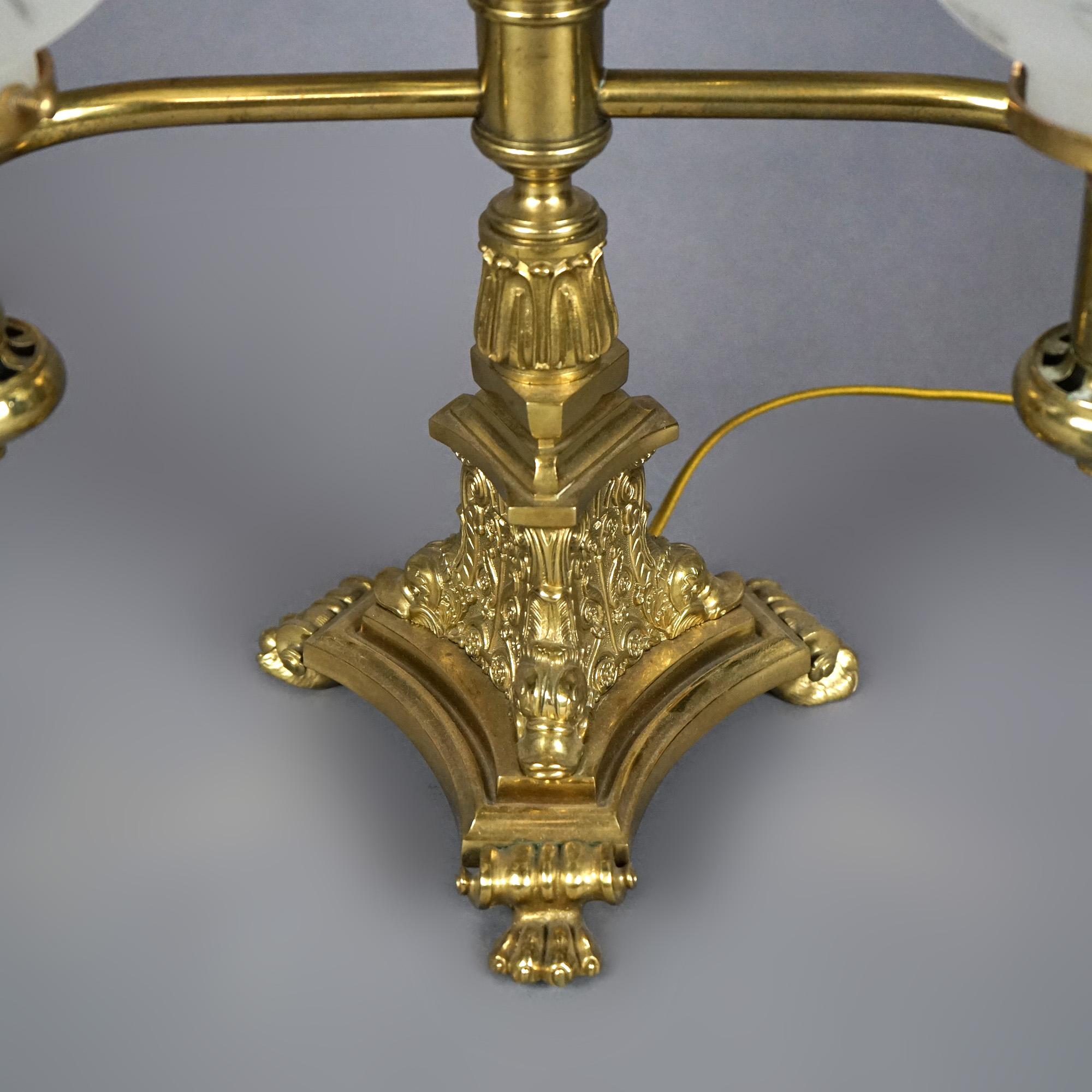 Antique Gilt Brass & Bronze Double Argand Lamp with Shades, circa 1820 4