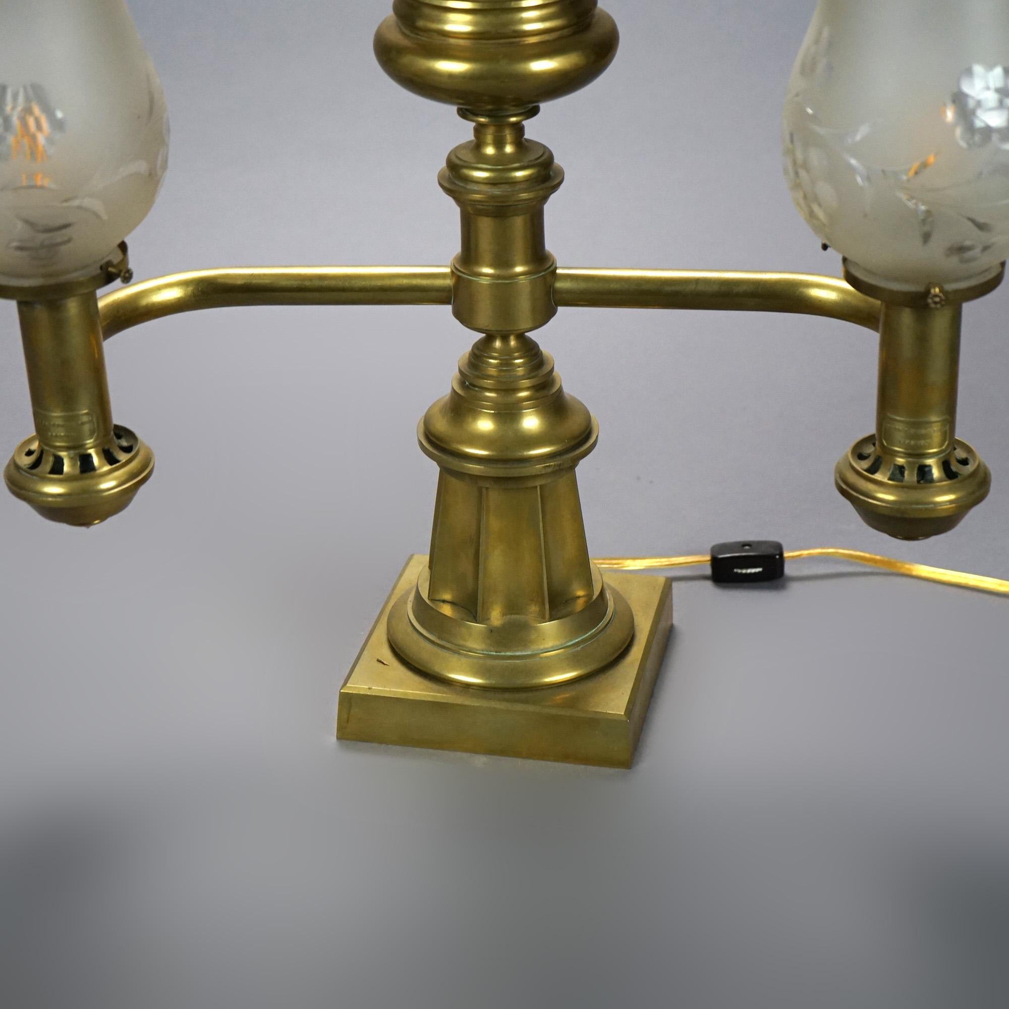 Antique Gilt Brass & Bronze Double Argand Lamp with Shades, circa 1820 For Sale 2