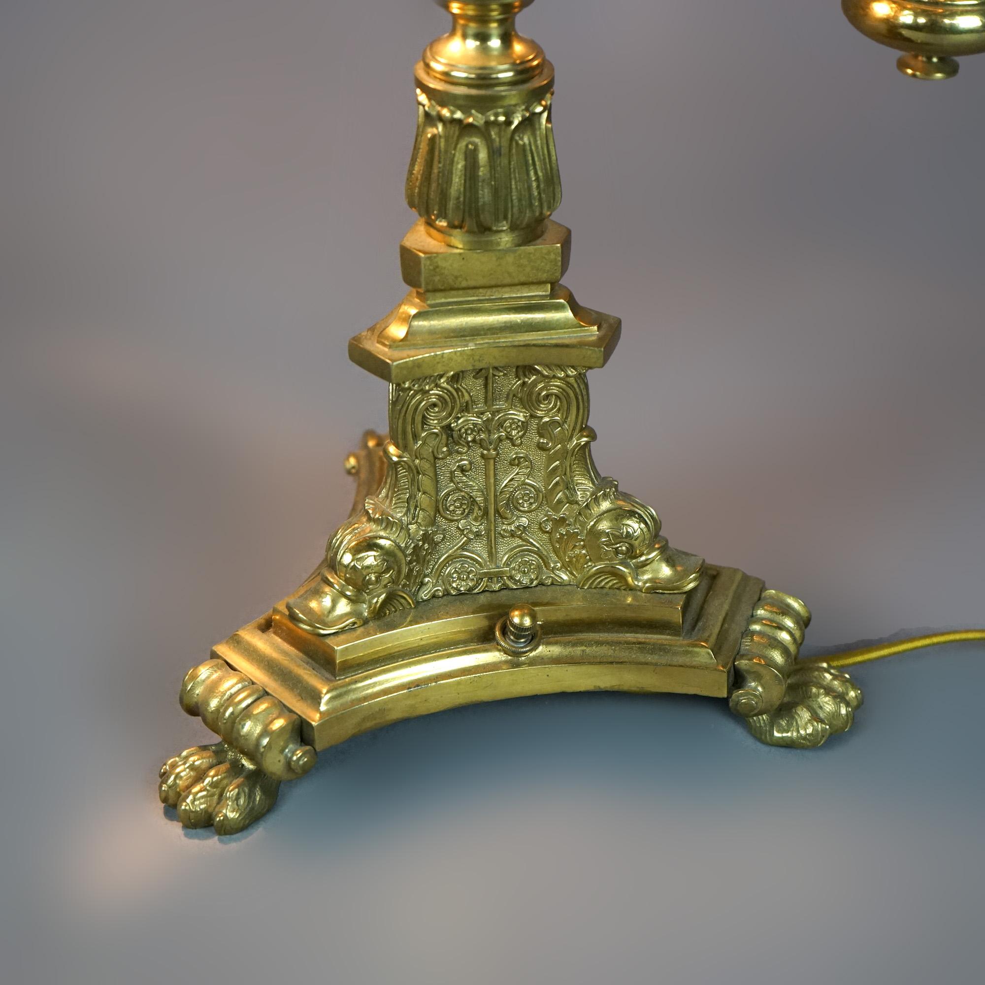 Antique Gilt Brass & Bronze Double Argand Lamp with Shades, circa 1820 5