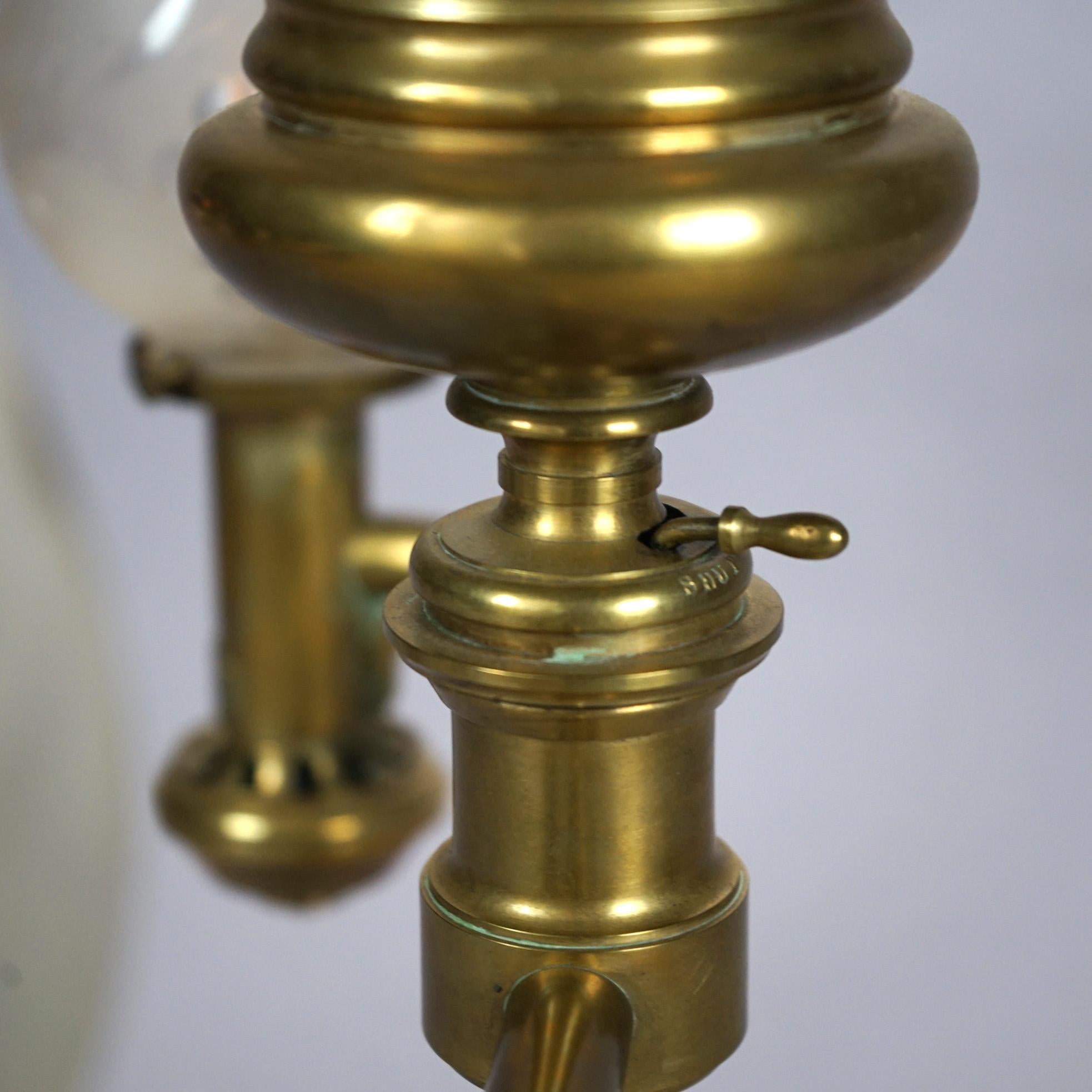 Antique Gilt Brass & Bronze Double Argand Lamp with Shades, circa 1820 For Sale 5
