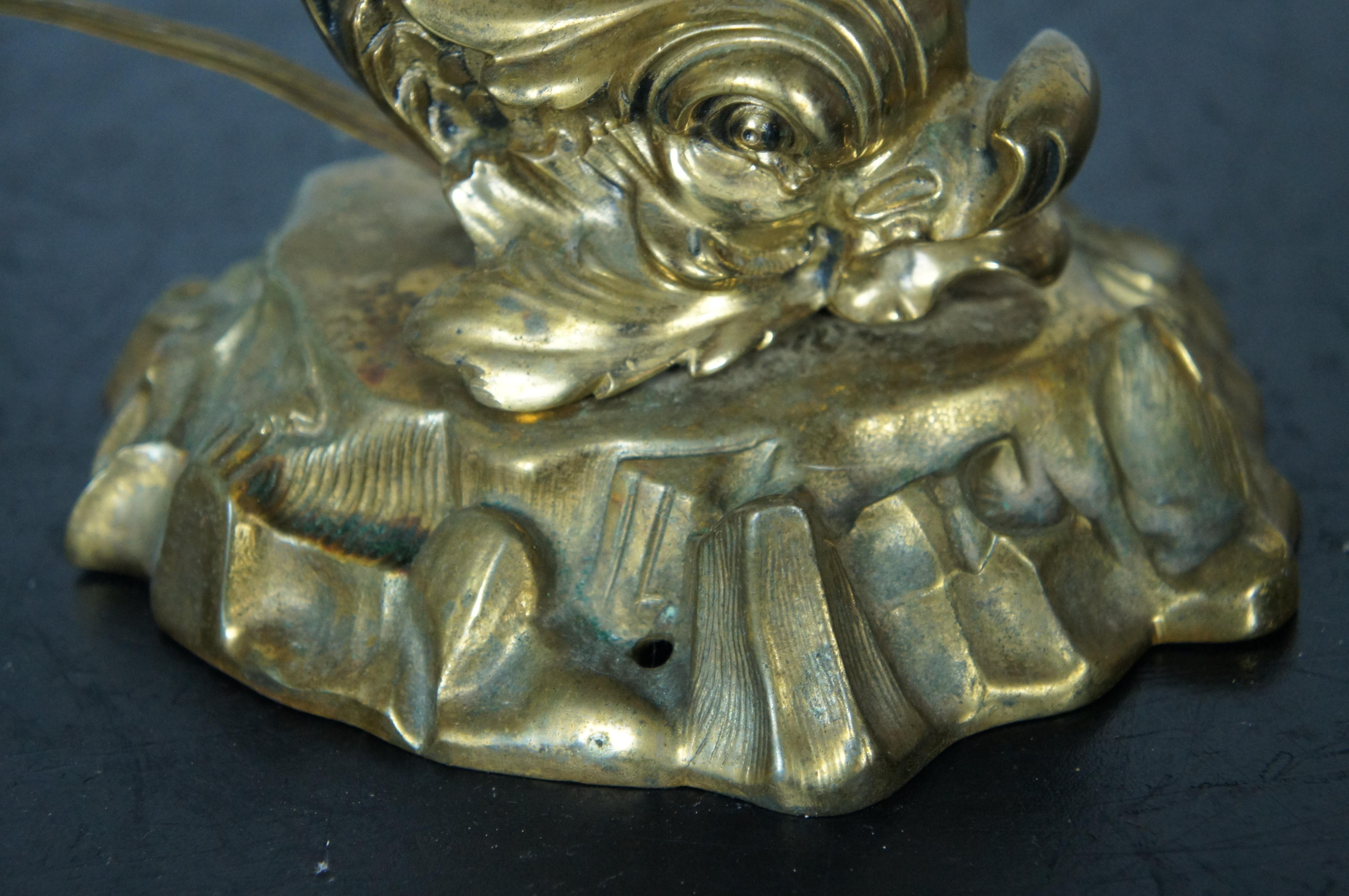 Antique Gilt Brass Figural Delphin Dolphin Converted Oil Lantern Table Lamp For Sale 4