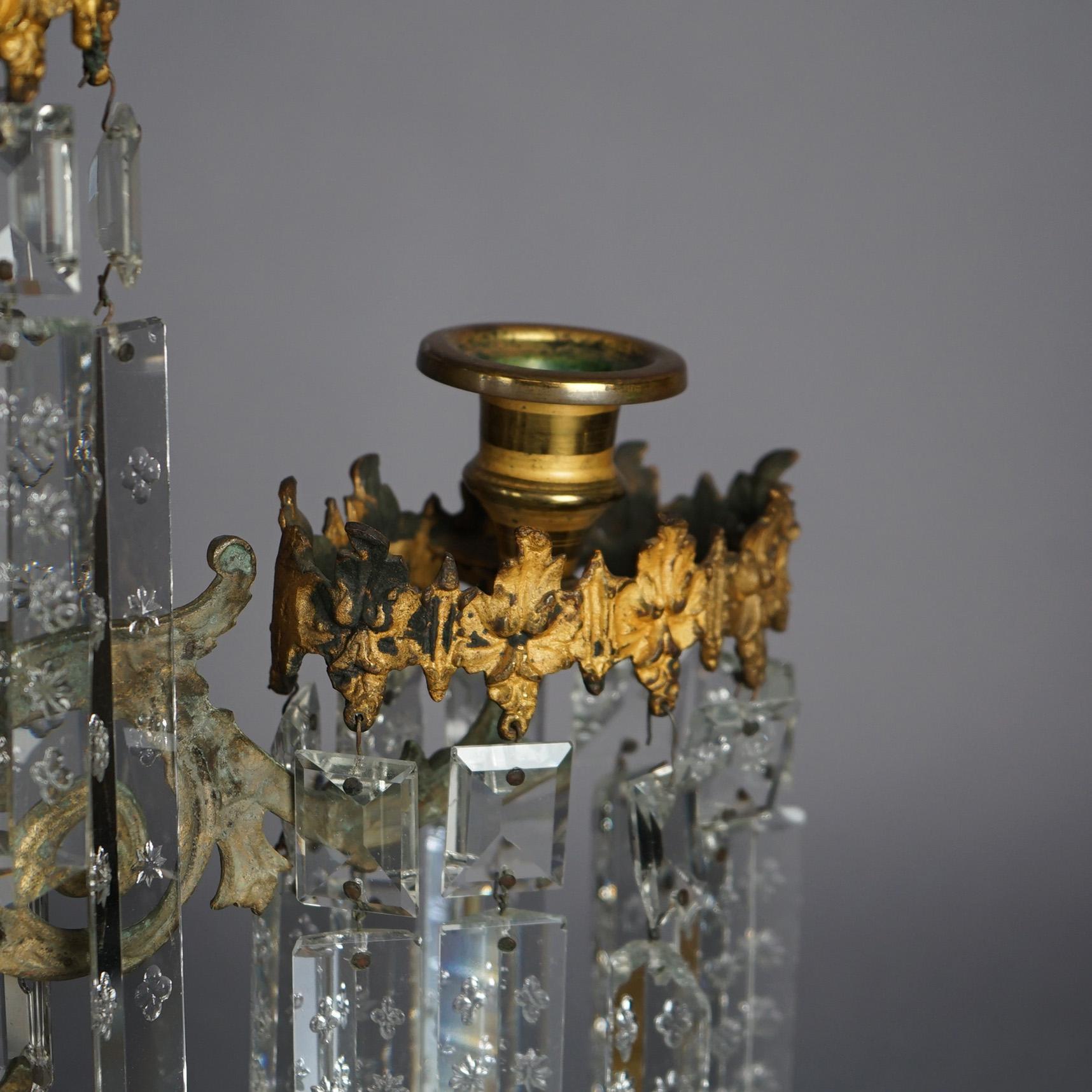 Antike amerikanische Girandolen-Kandelaber aus vergoldeter Bronze mit Marmor und Kristallen, um 1880 13