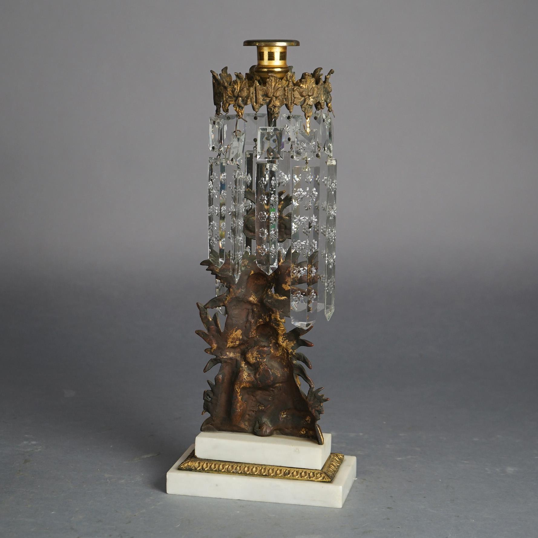Antike amerikanische Girandolen-Kandelaber aus vergoldeter Bronze mit Marmor und Kristallen, um 1880 1