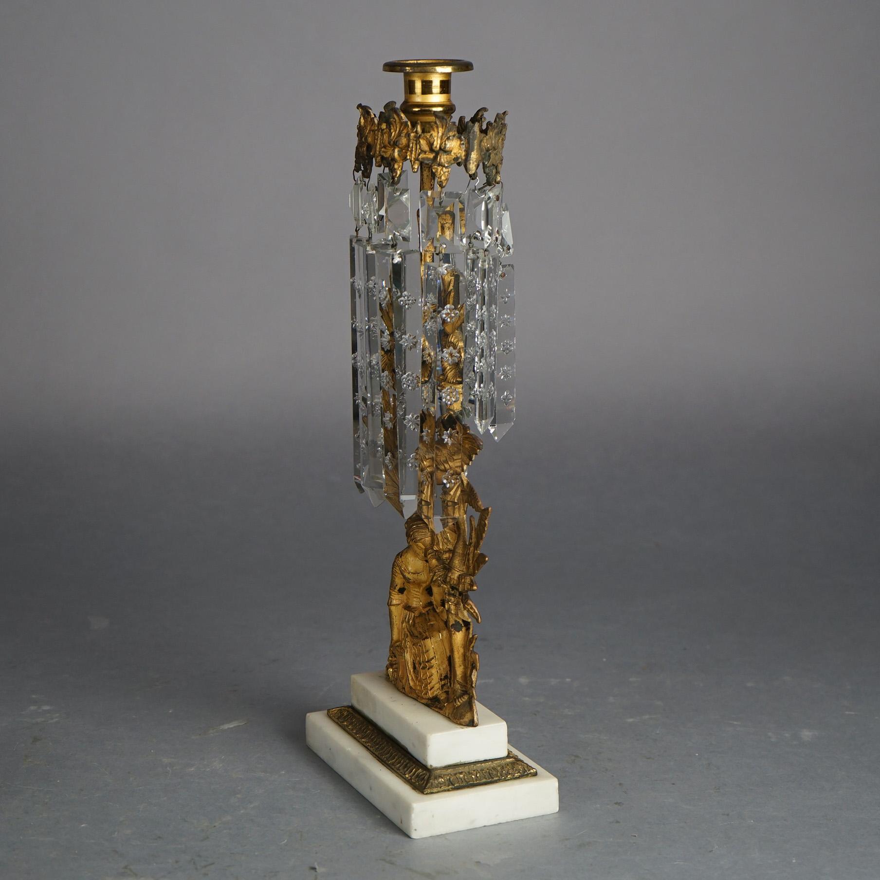 Candélabres Girandole américains anciens en bronze doré avec marbre et cristaux C1880 1