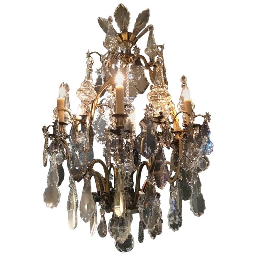 Antique Gilt Bronze and Baccarat Crystal Chandelier with Six Lights
