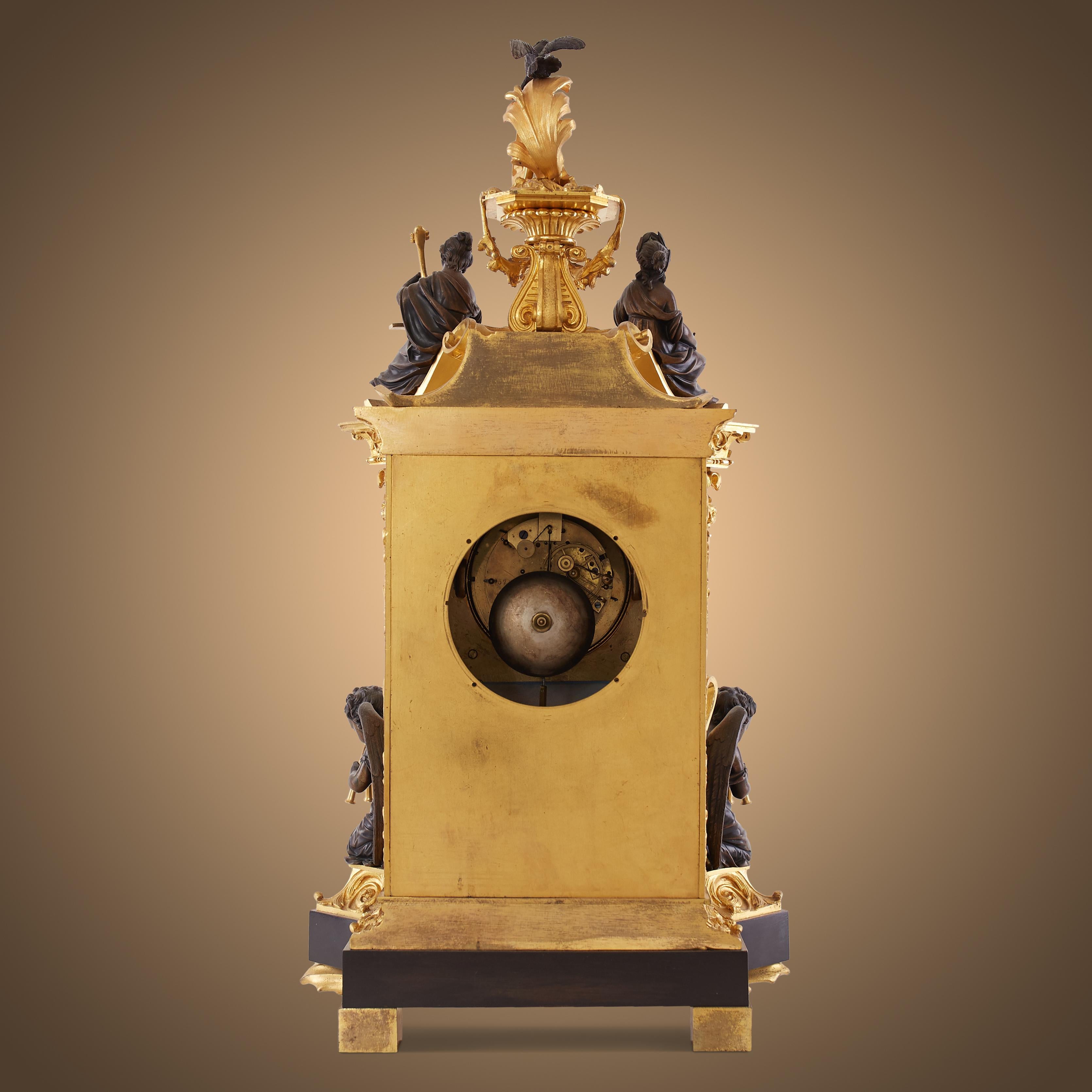19th Century Antique Gilt Bronze and Champlevé Enamel Clock Set
