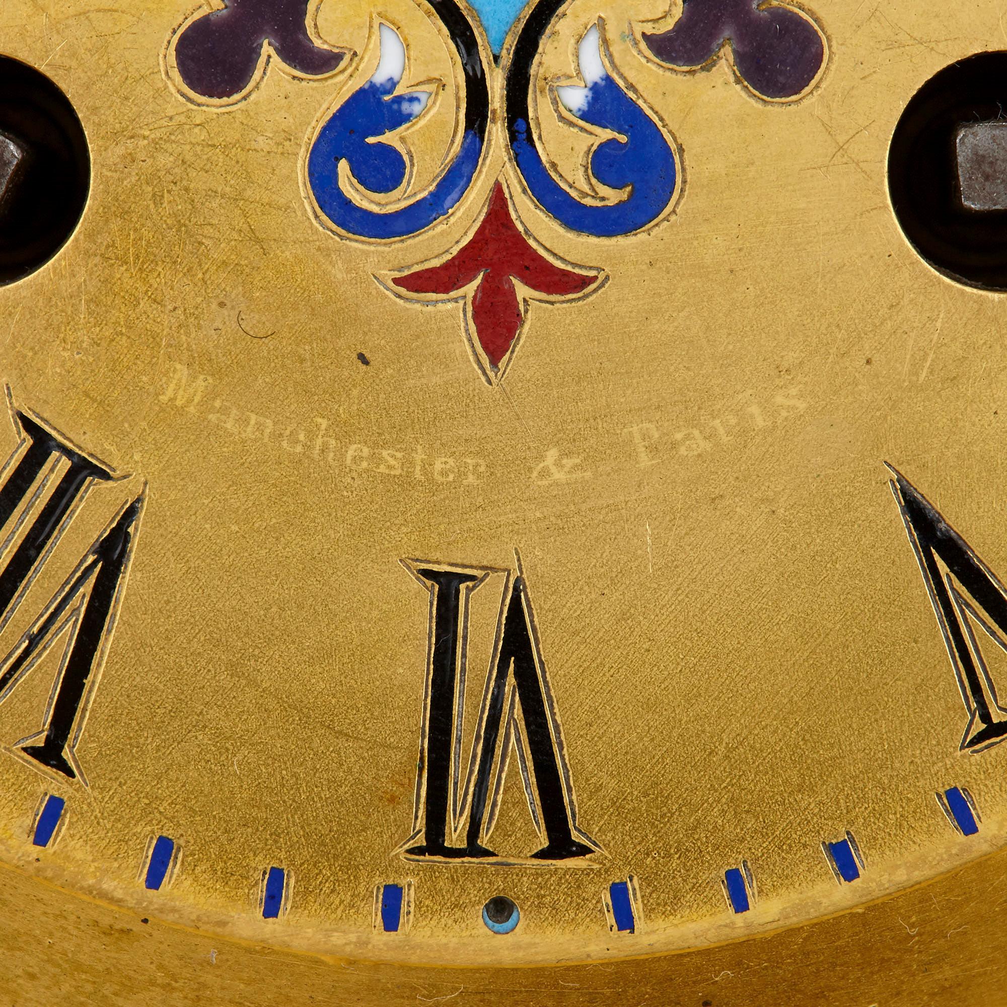 Antique Gilt Bronze and Champlevé Enamel Clock Set For Sale 1