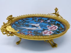 Antique Gilt Bronze and Cloisonné Plate, Japonisme, France, 19th Century