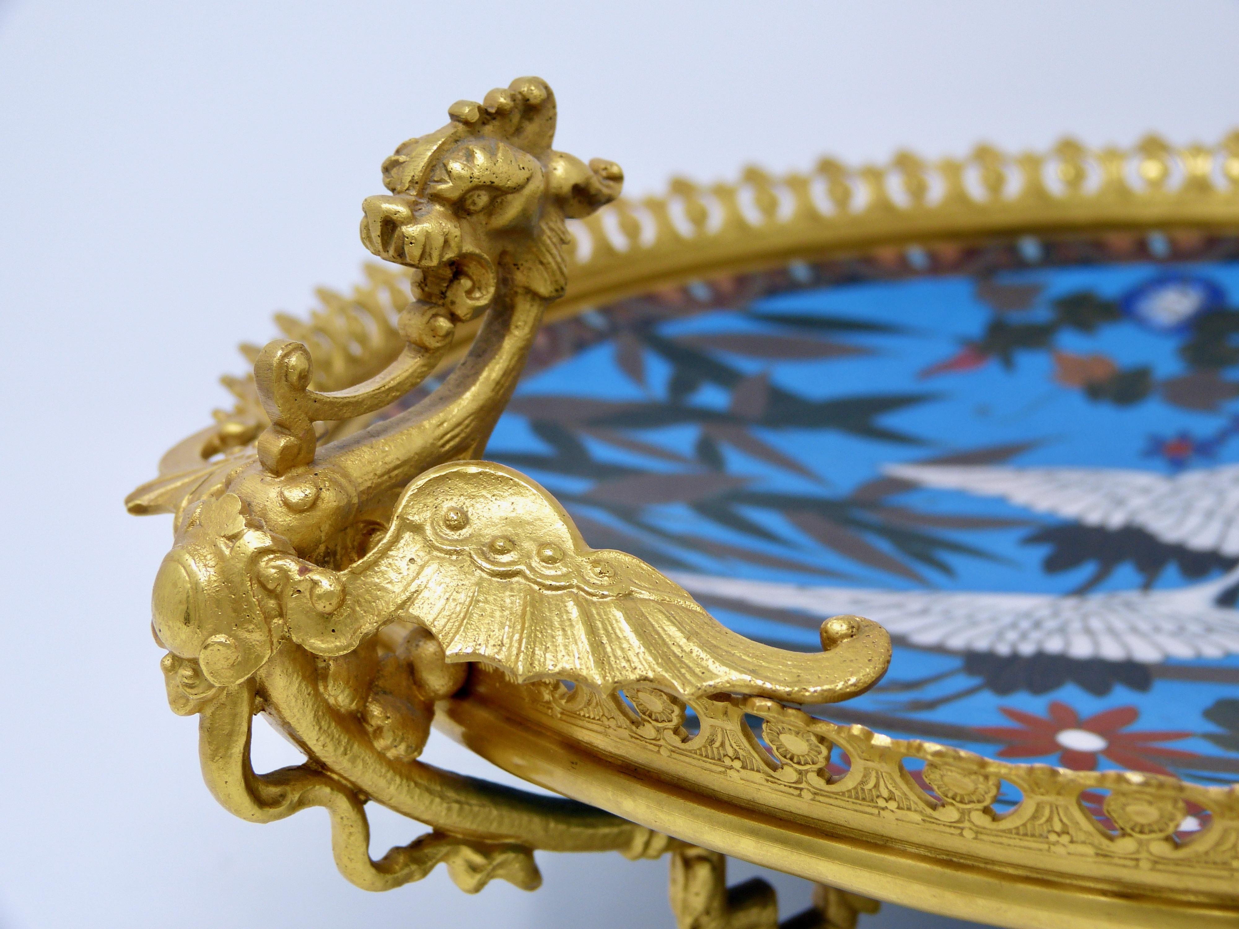 Antique Gilt Bronze and Cloisonné Plate, Japonisme, France, 19th Century For Sale 2