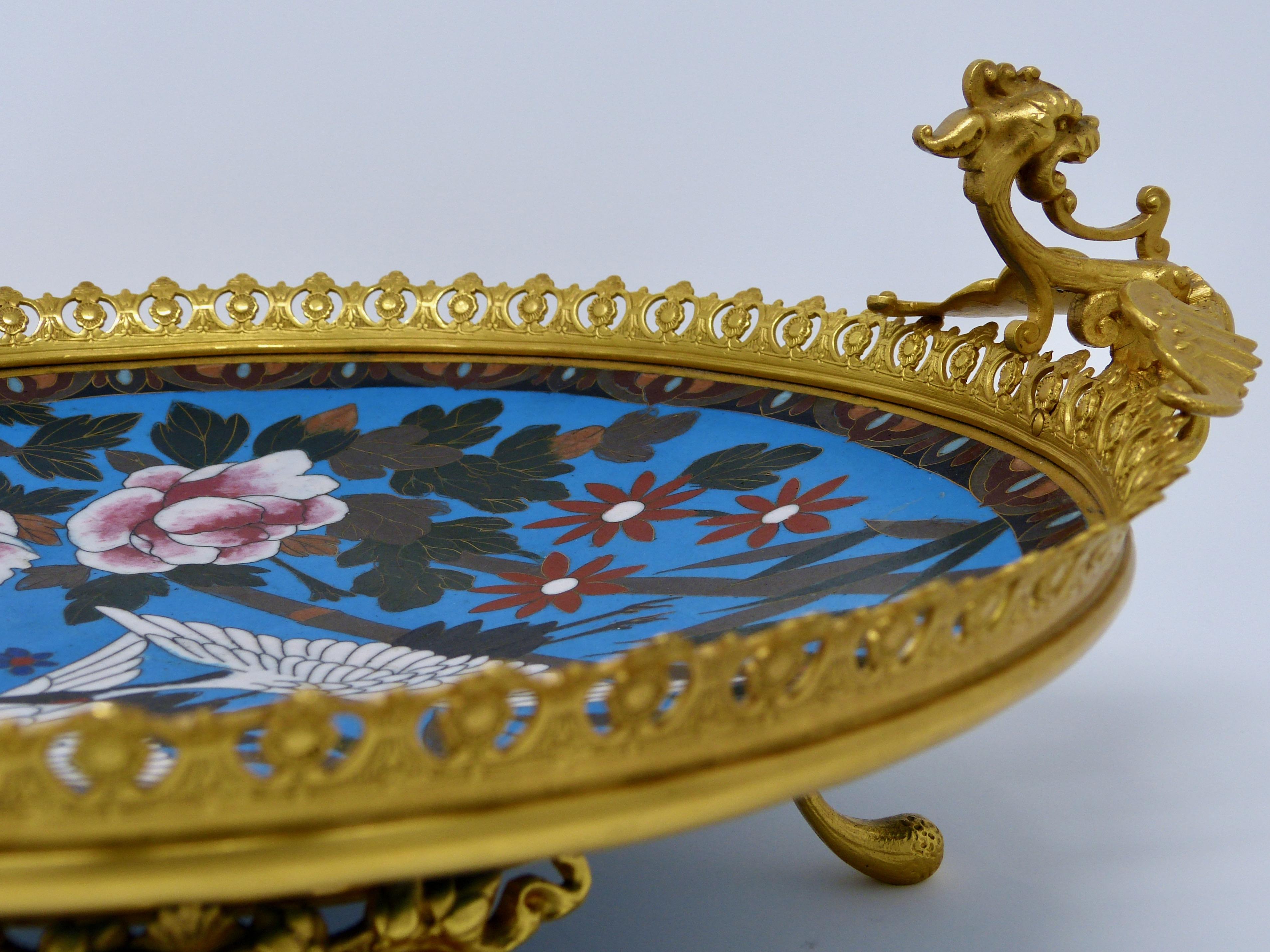 Antique Gilt Bronze and Cloisonné Plate, Japonisme, France, 19th Century For Sale 3