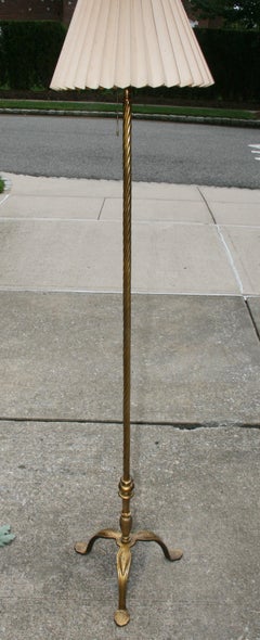 Antique Floor Lamp, Gilt Bronze and Iron, Rewired, 1940s, Tripod Base