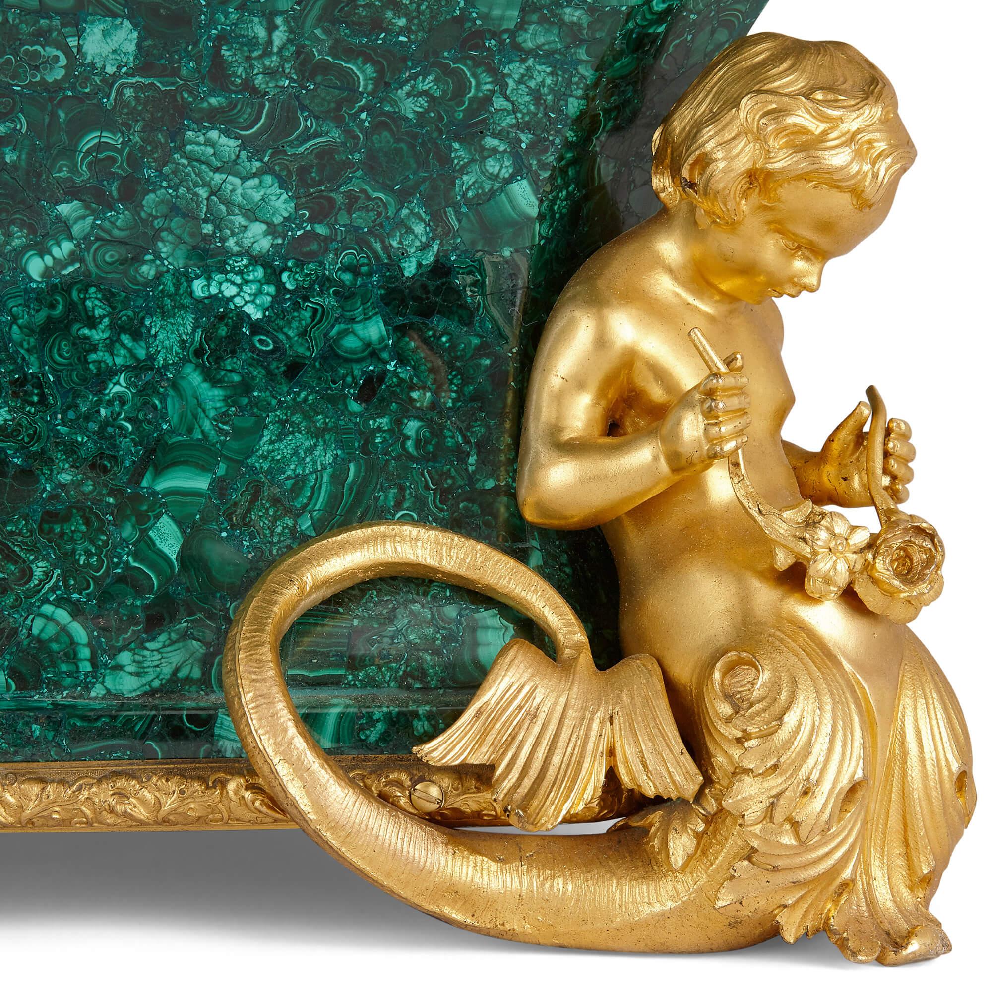 Coffret ancien en bronze dor et malachite de Monbro Fils Ain Bon état - En vente à London, GB