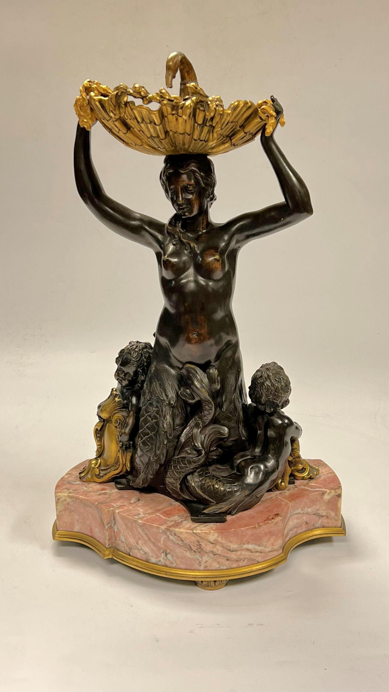 Neoclassical Revival Antique Gilt Bronze and Marble Figural Centerpiece Attributed to E.F. Caldwell