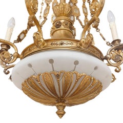 Antique Gilt Bronze and Opaline Glass Chandelier