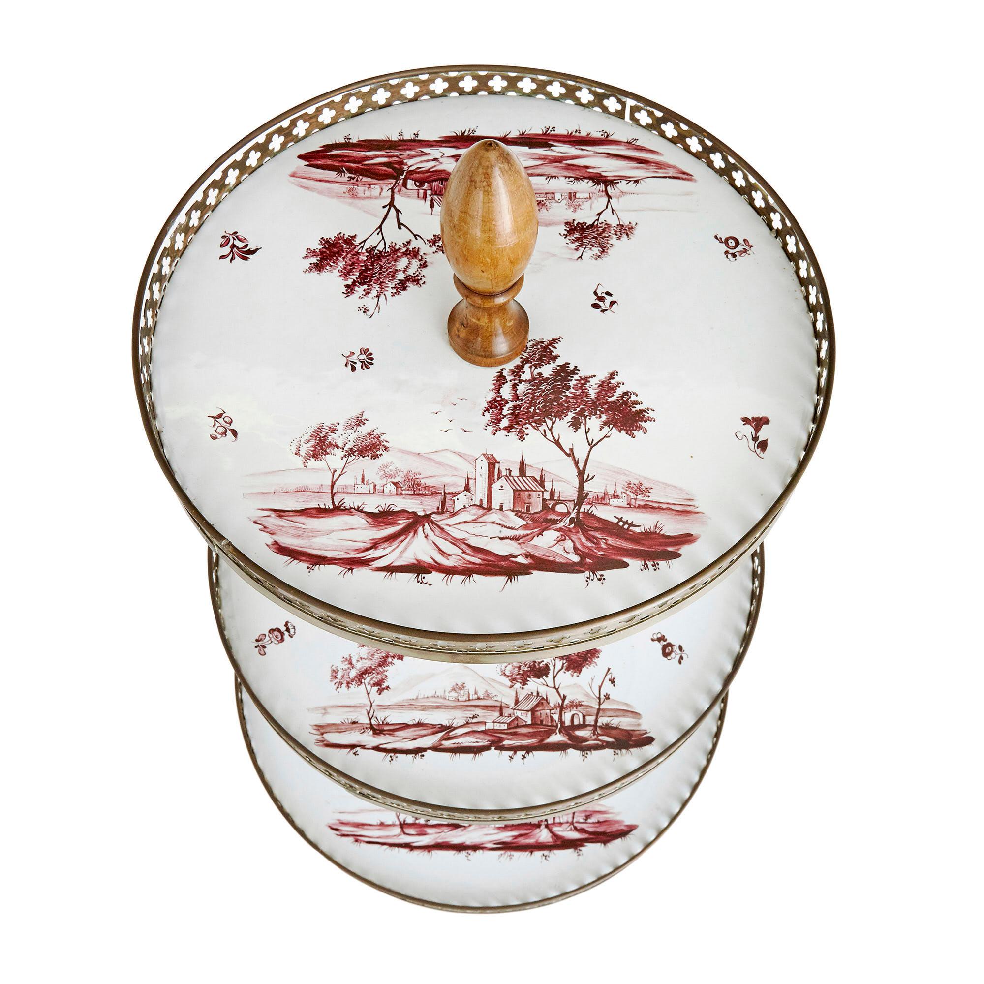 European Antique Gilt Bronze and Porcelain Cake Stand