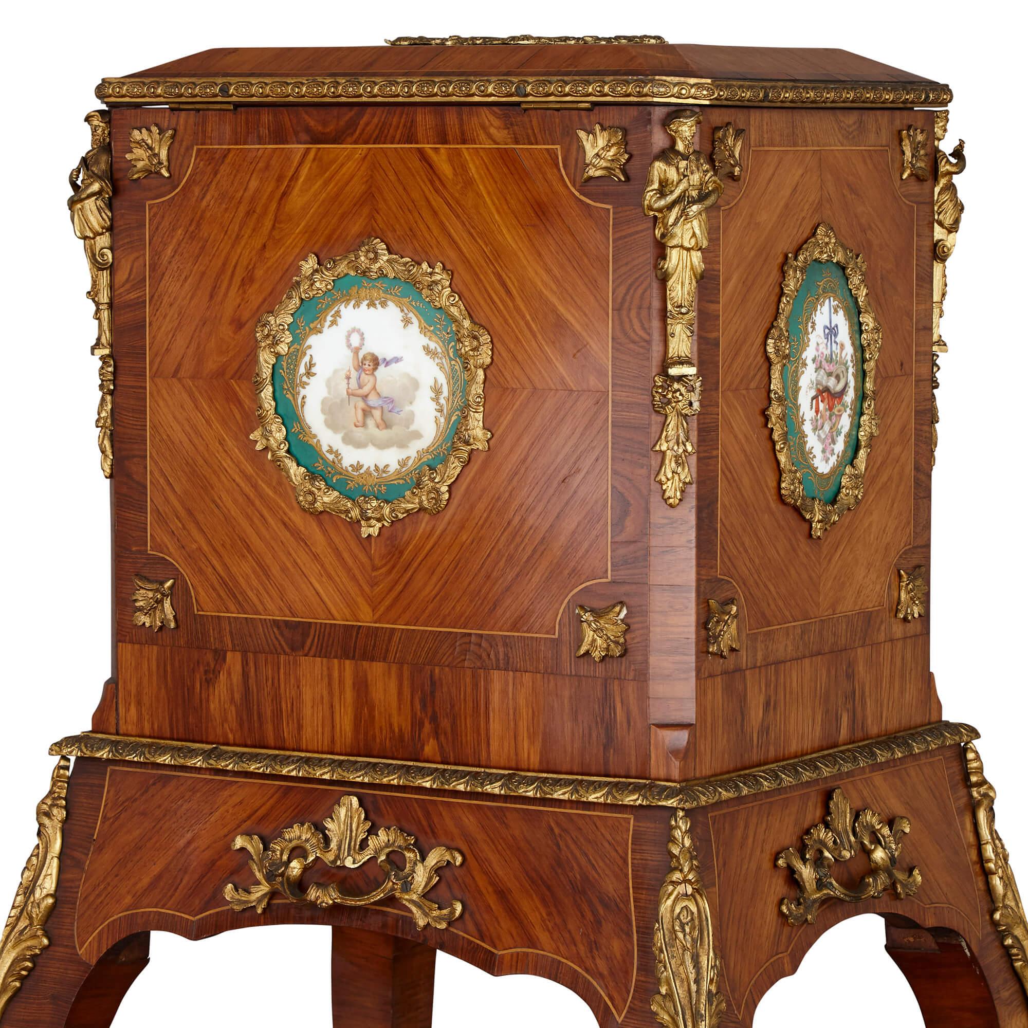 Antique Gilt Bronze and Porcelain Mounted Dressing and Writing Cabinet In Good Condition For Sale In London, GB