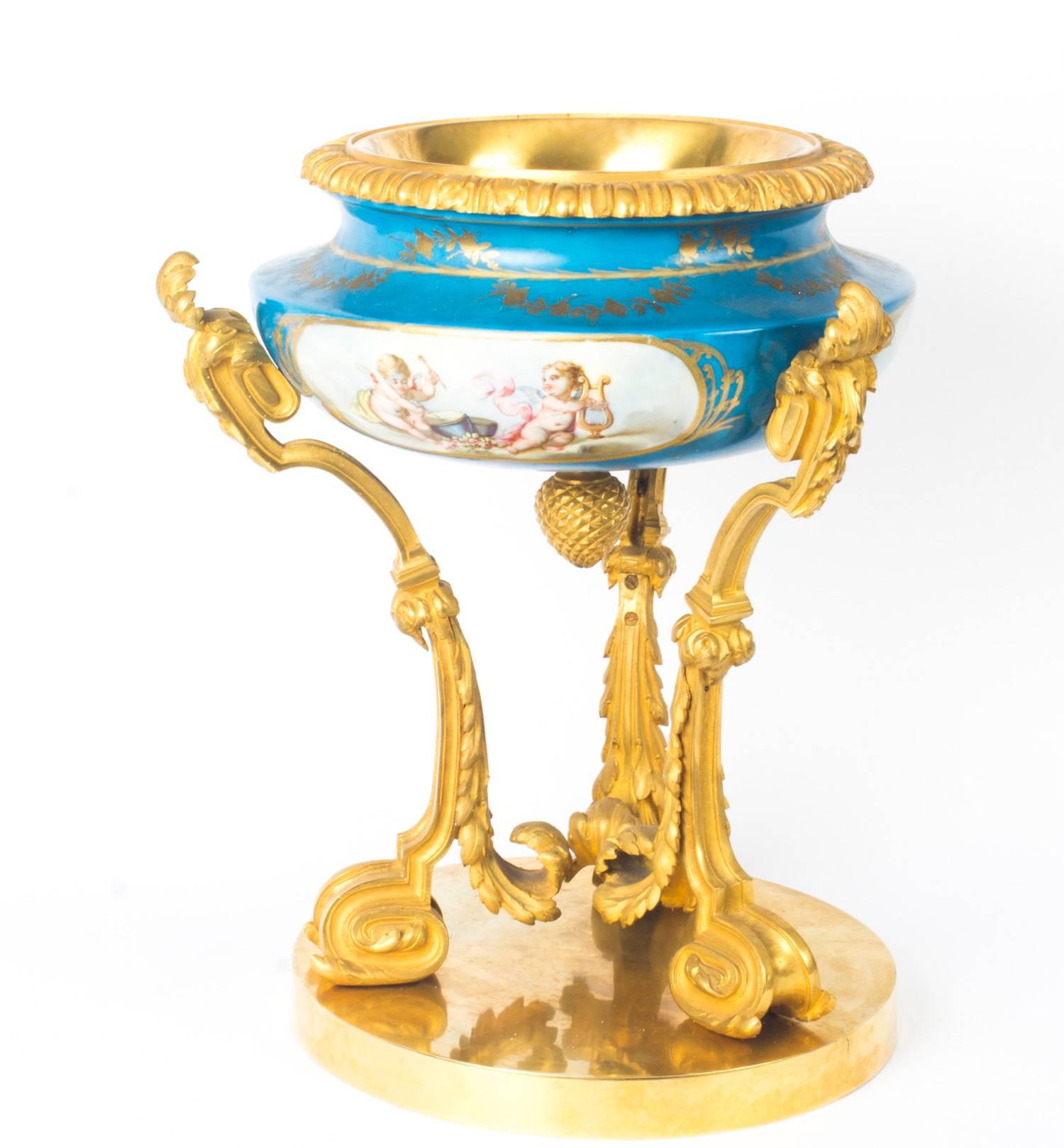 Neoclassical Antique Gilt Bronze and Sèvres Porcelain Centrepiece, 19th Century