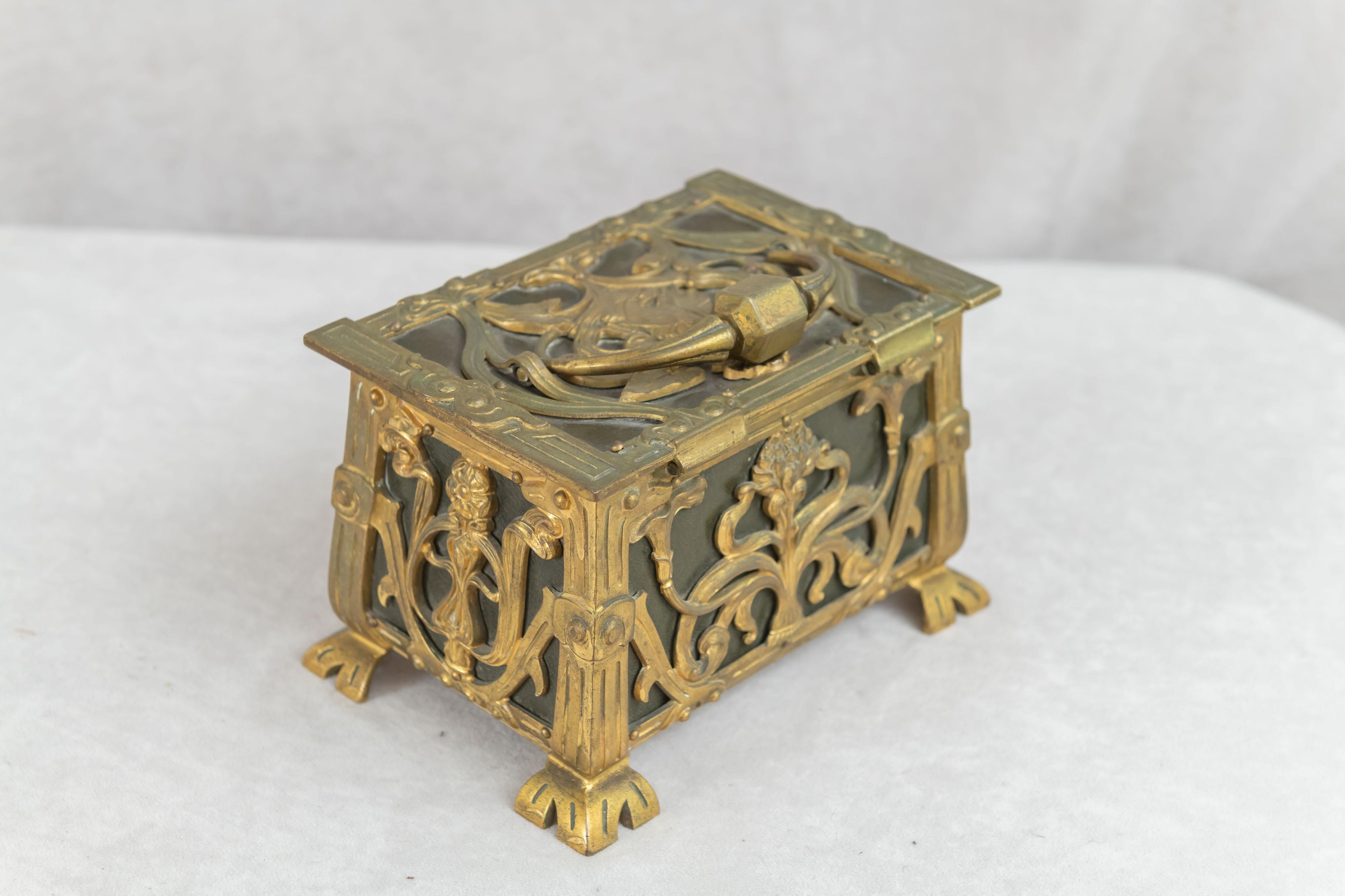 20th Century Antique Gilt Bronze Art Nouveau French Jewelry Box, ca 1900