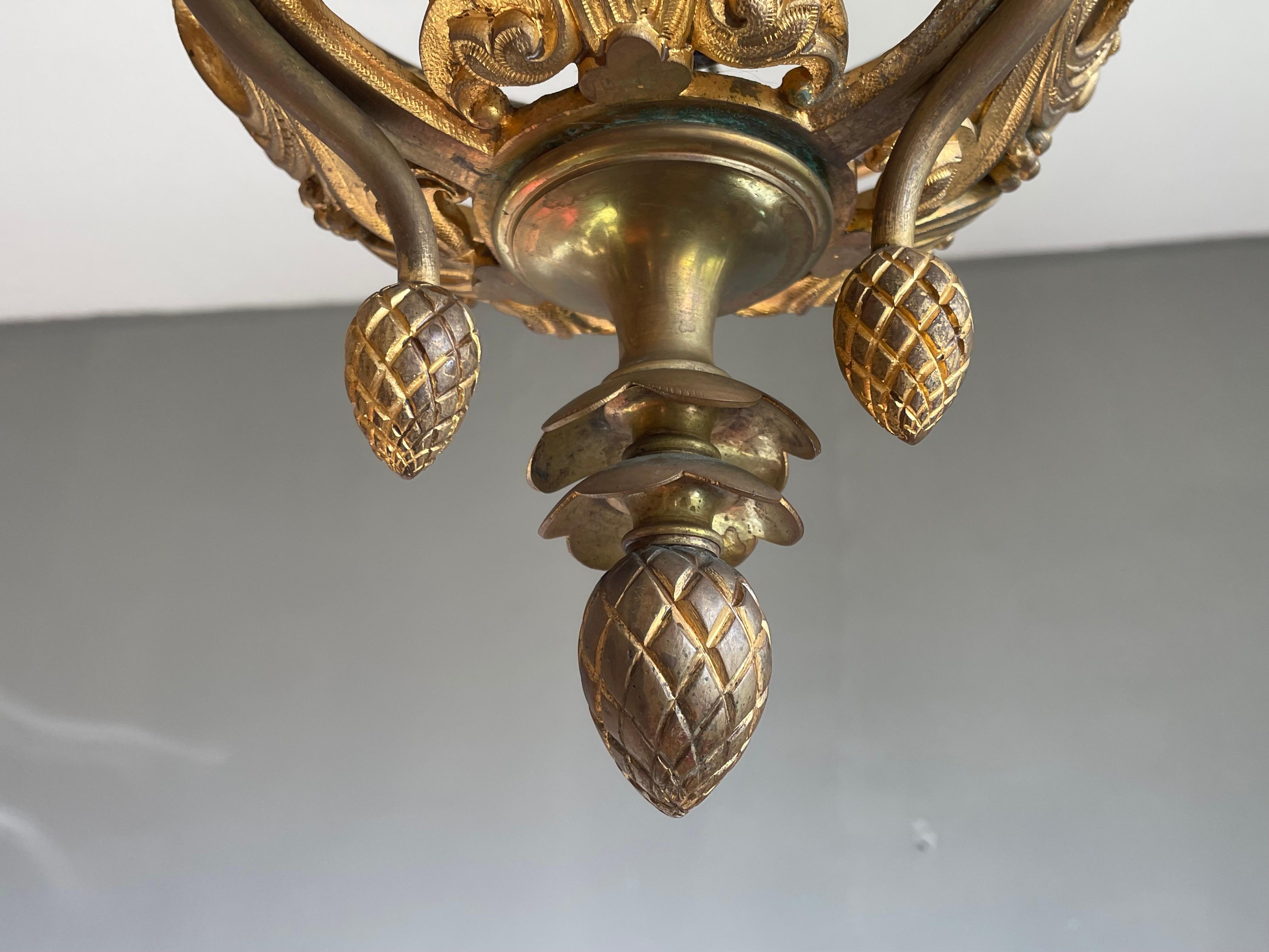 Antique Gilt Bronze & Brass & Glass Gothic Sanctuary Lamp / Church Candle Light 4