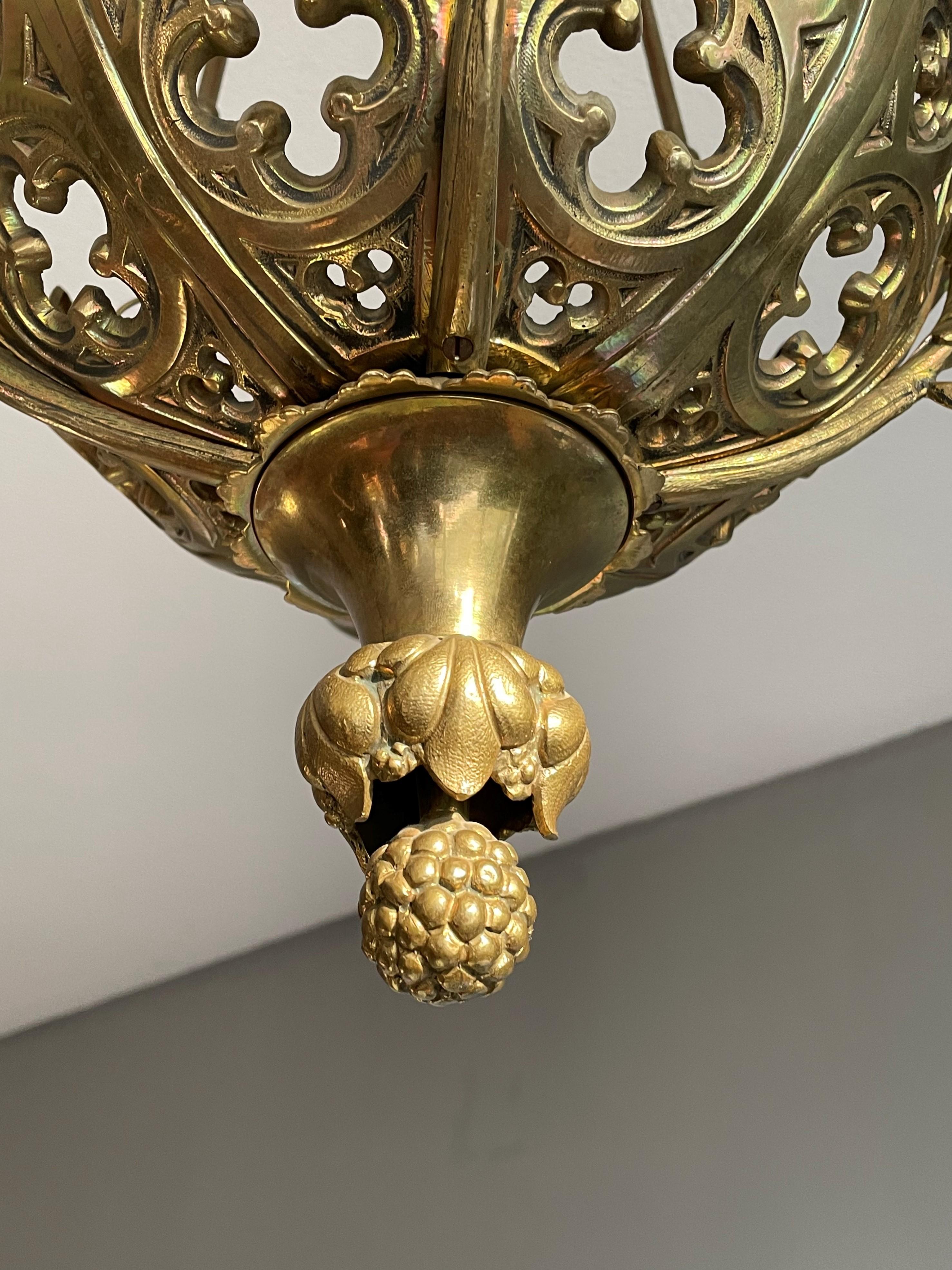Antique Gilt Bronze & Brass & Glass Gothic Sanctuary Lamp / Church Candle Light 4