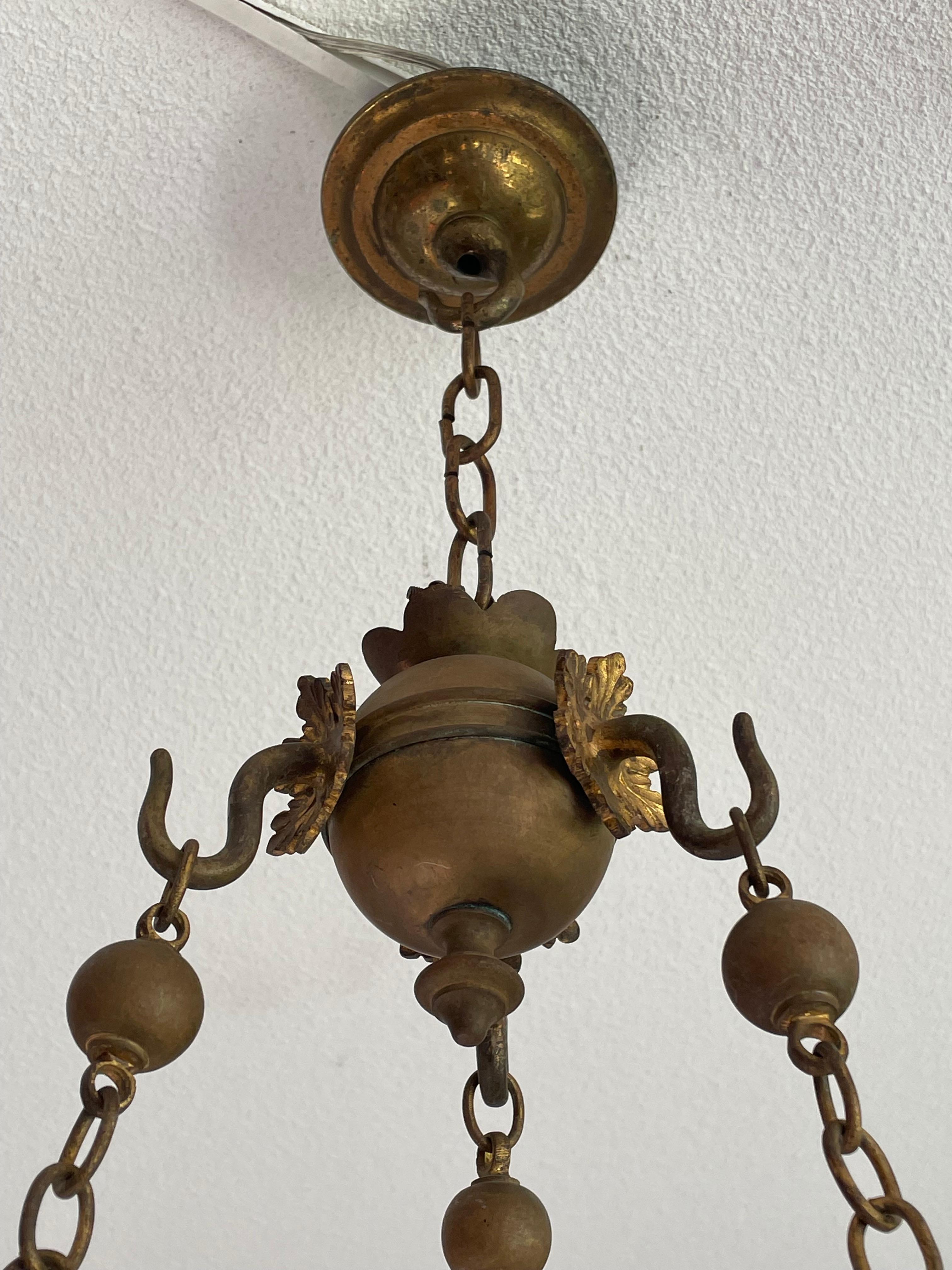 Antique Gilt Bronze & Brass & Glass Gothic Sanctuary Lamp / Church Candle Light 11