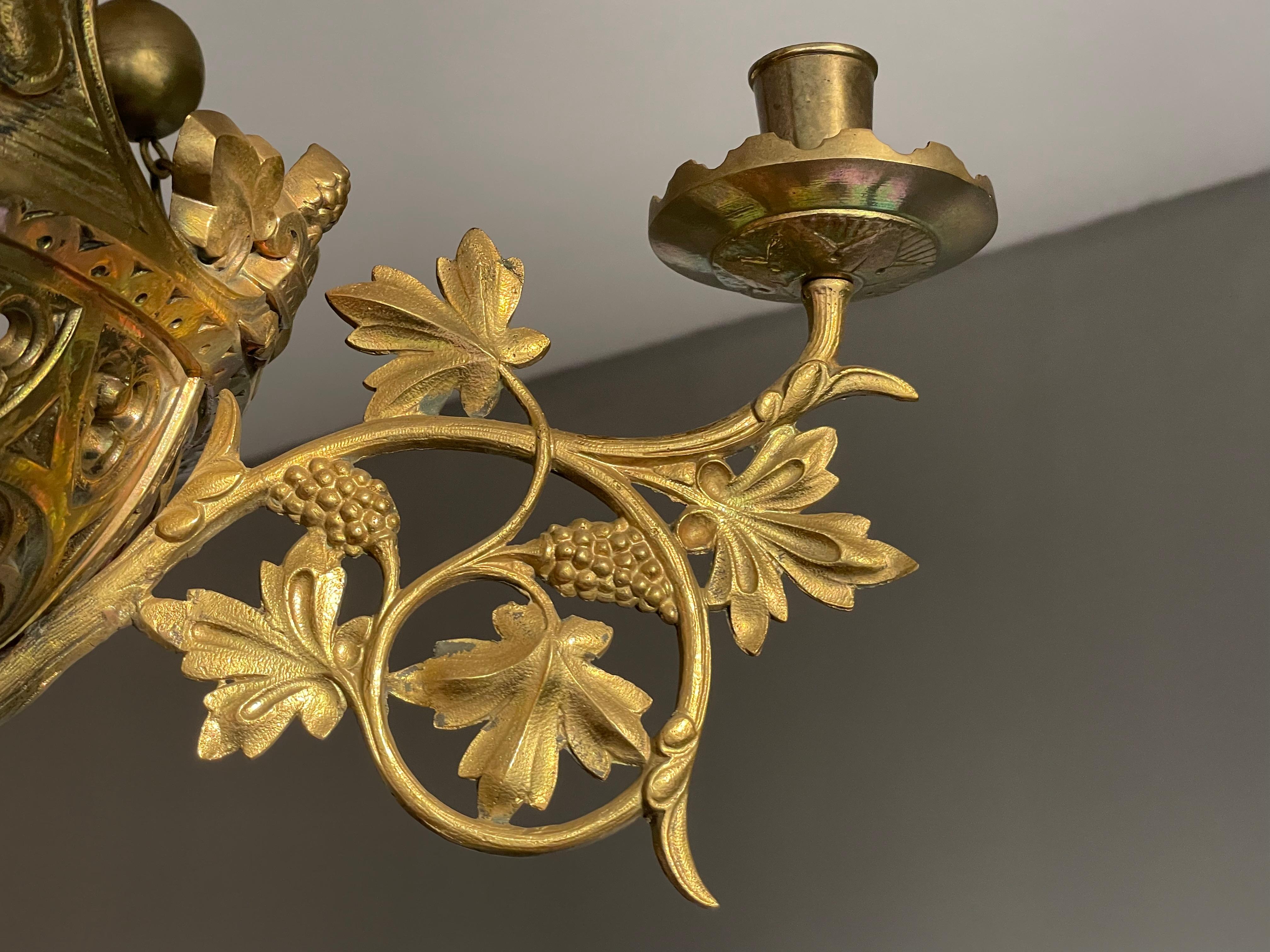 Antique Gilt Bronze & Brass & Glass Gothic Sanctuary Lamp / Church Candle Light 10