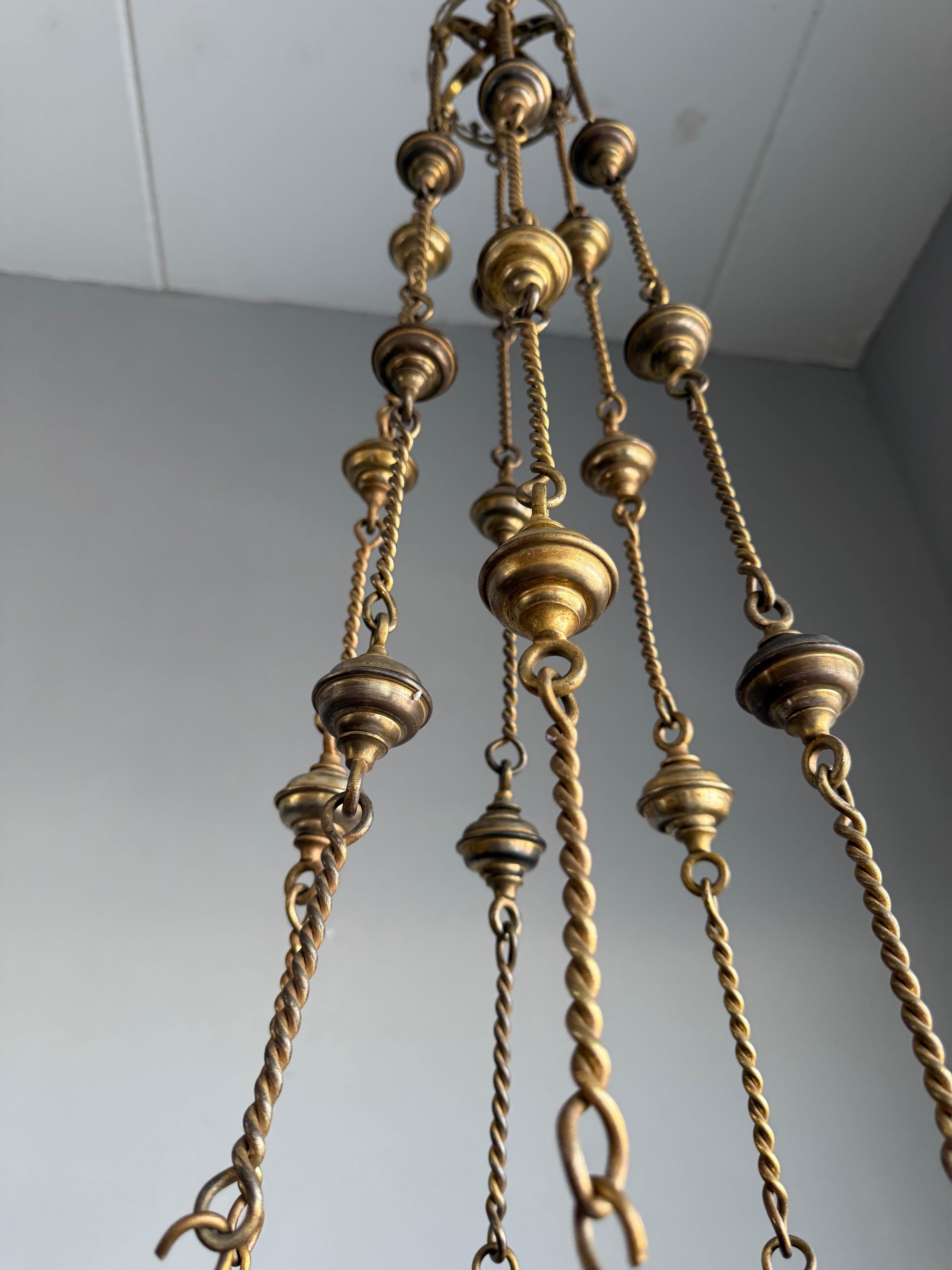 Antique Gilt Bronze & Brass & Glass Gothic Sanctuary Lamp / Church Candle Light For Sale 12