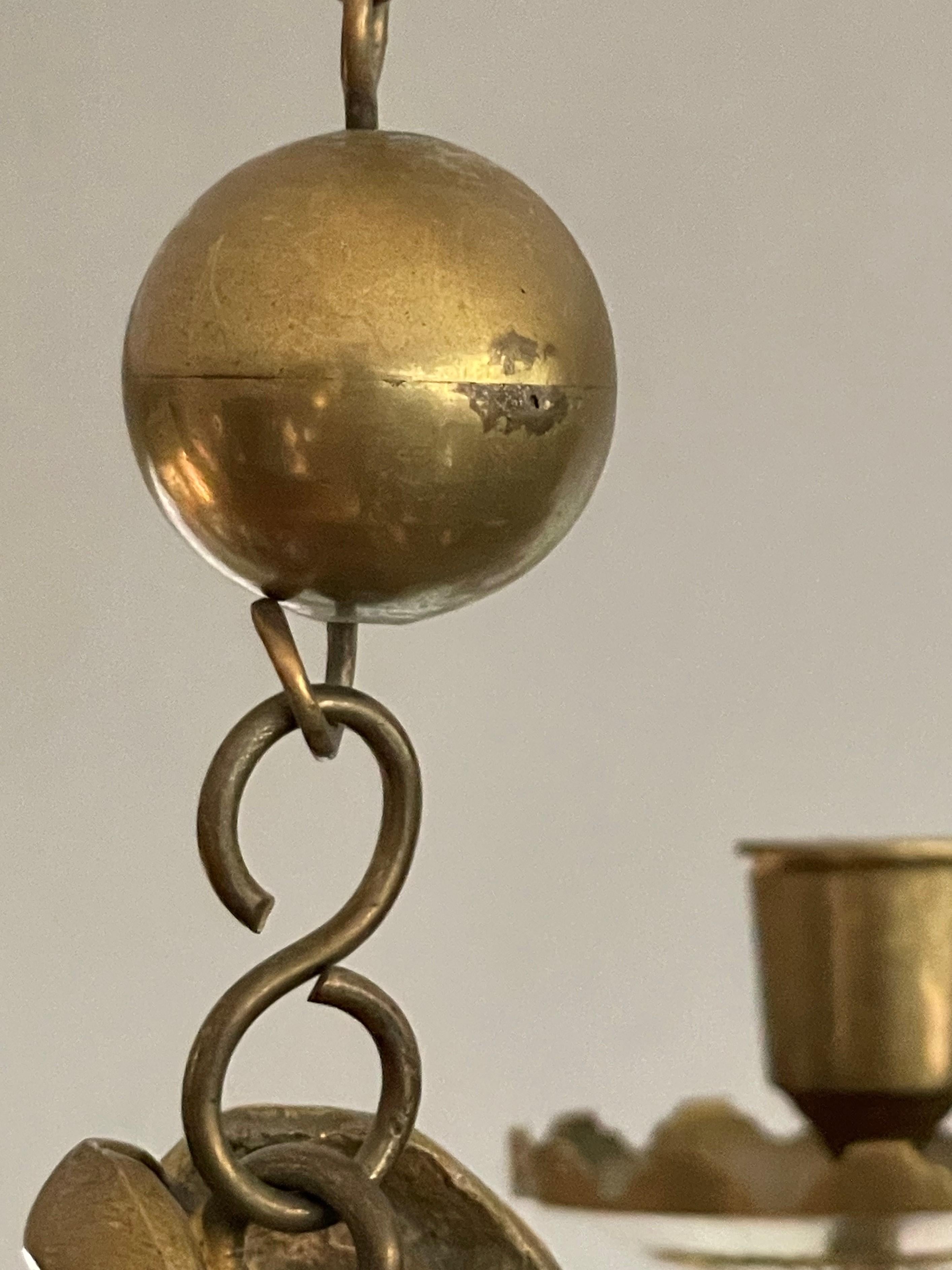 Antique Gilt Bronze & Brass & Glass Gothic Sanctuary Lamp / Church Candle Light 12
